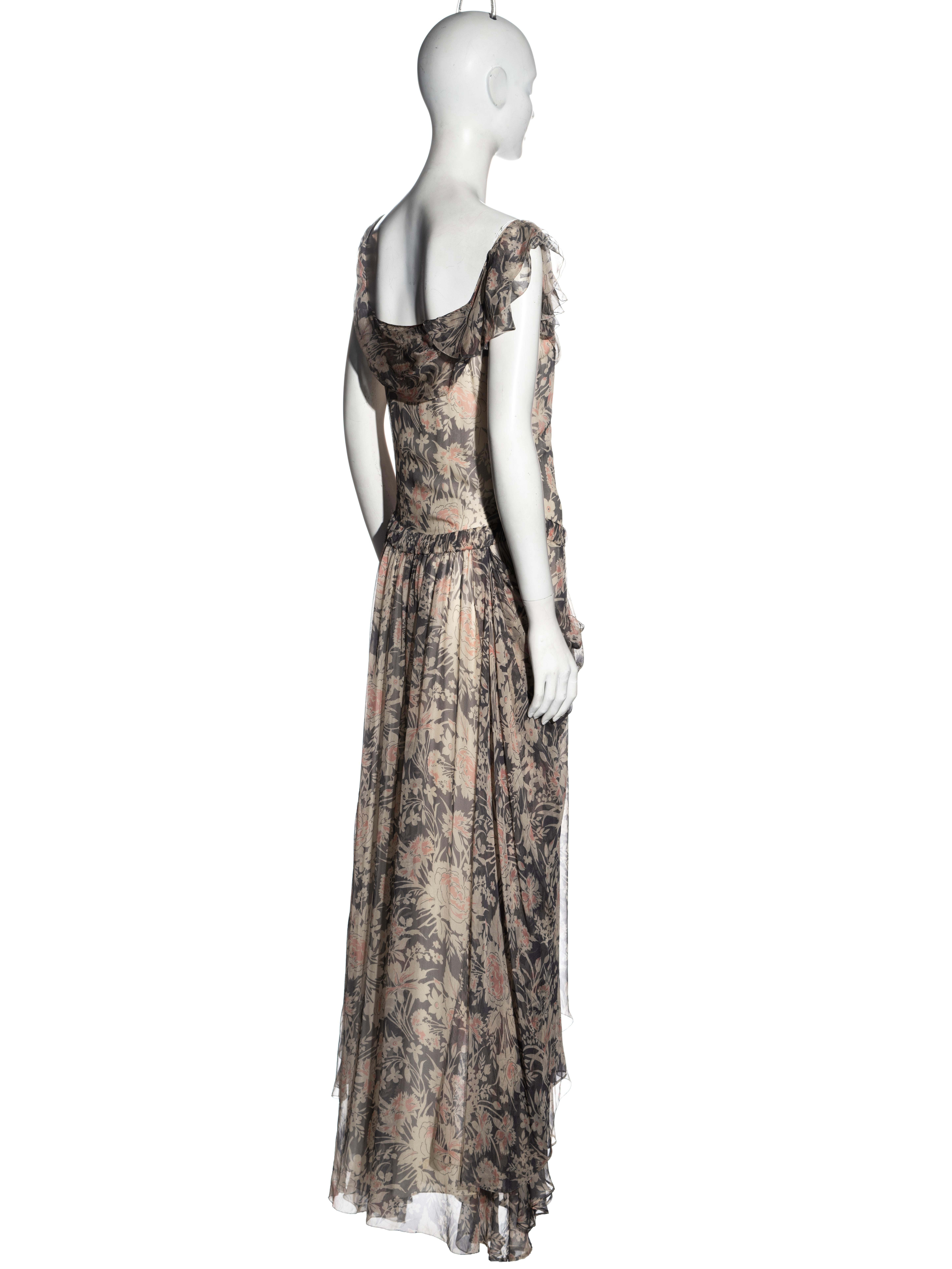 John Galliano floral print silk chiffon drop-waist floor-length dress, fw 2008 For Sale 2