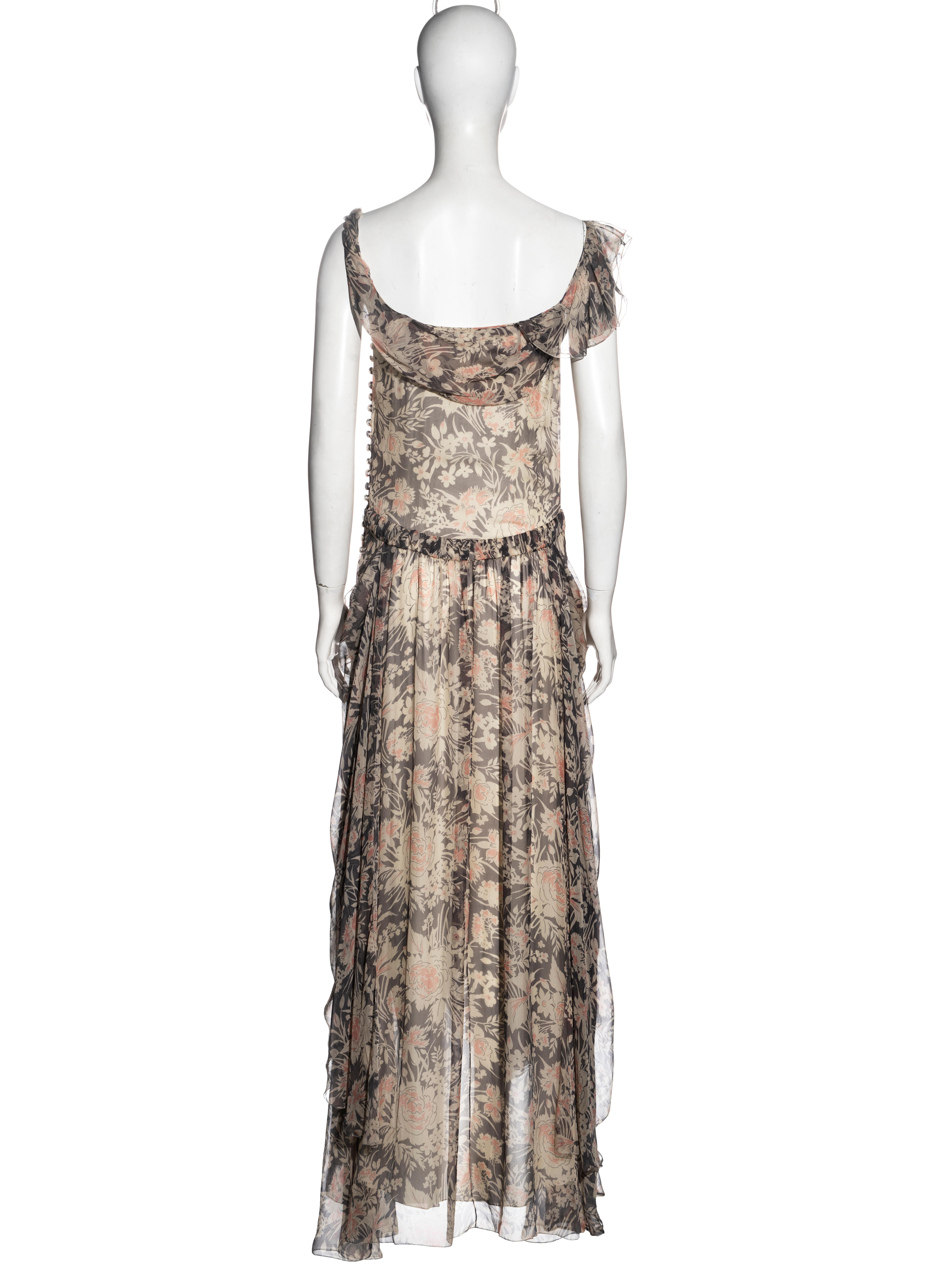 John Galliano floral print silk chiffon drop-waist floor-length dress, fw 2008 For Sale 4