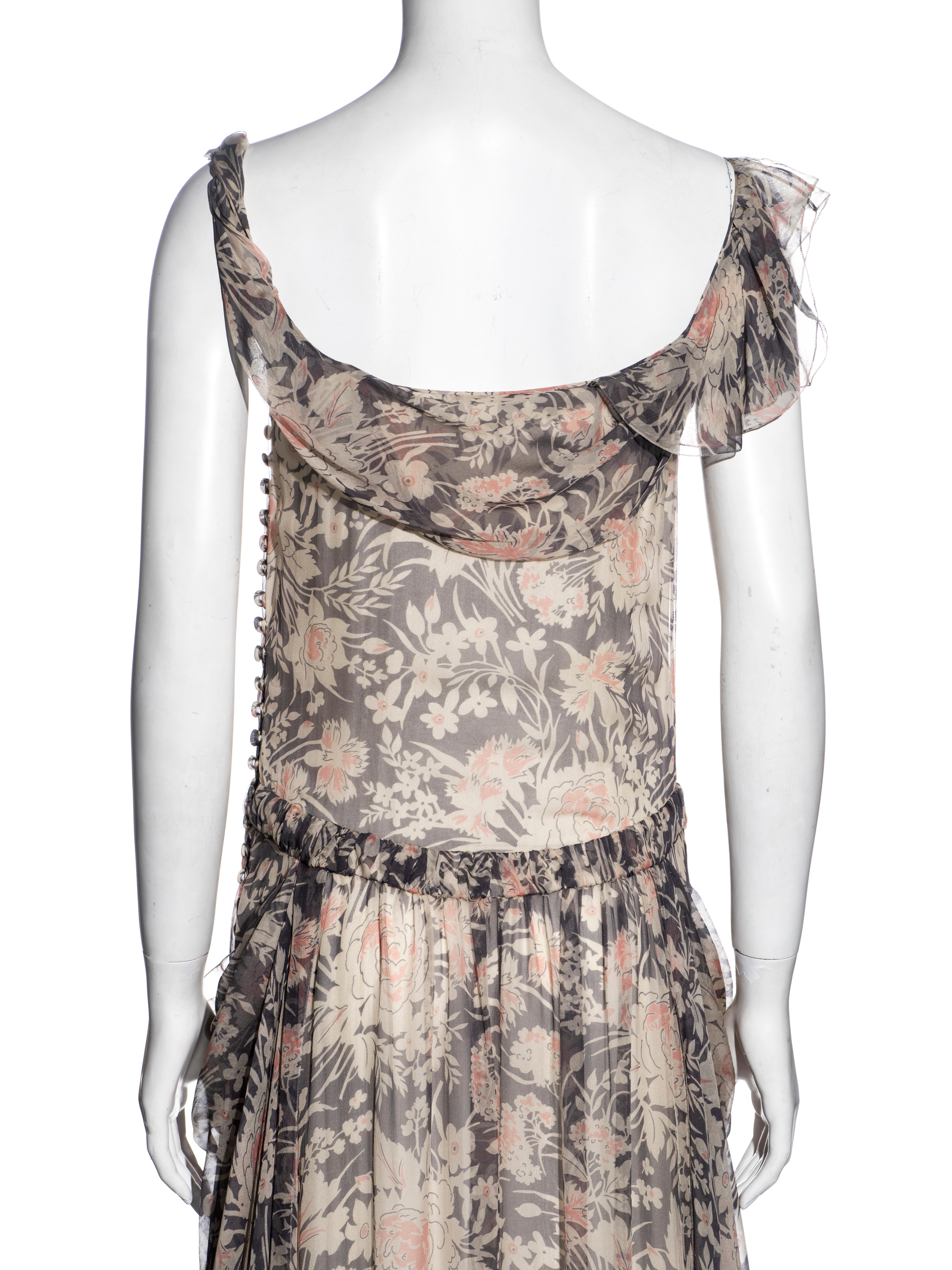 John Galliano floral print silk chiffon drop-waist floor-length dress, fw 2008 For Sale 5