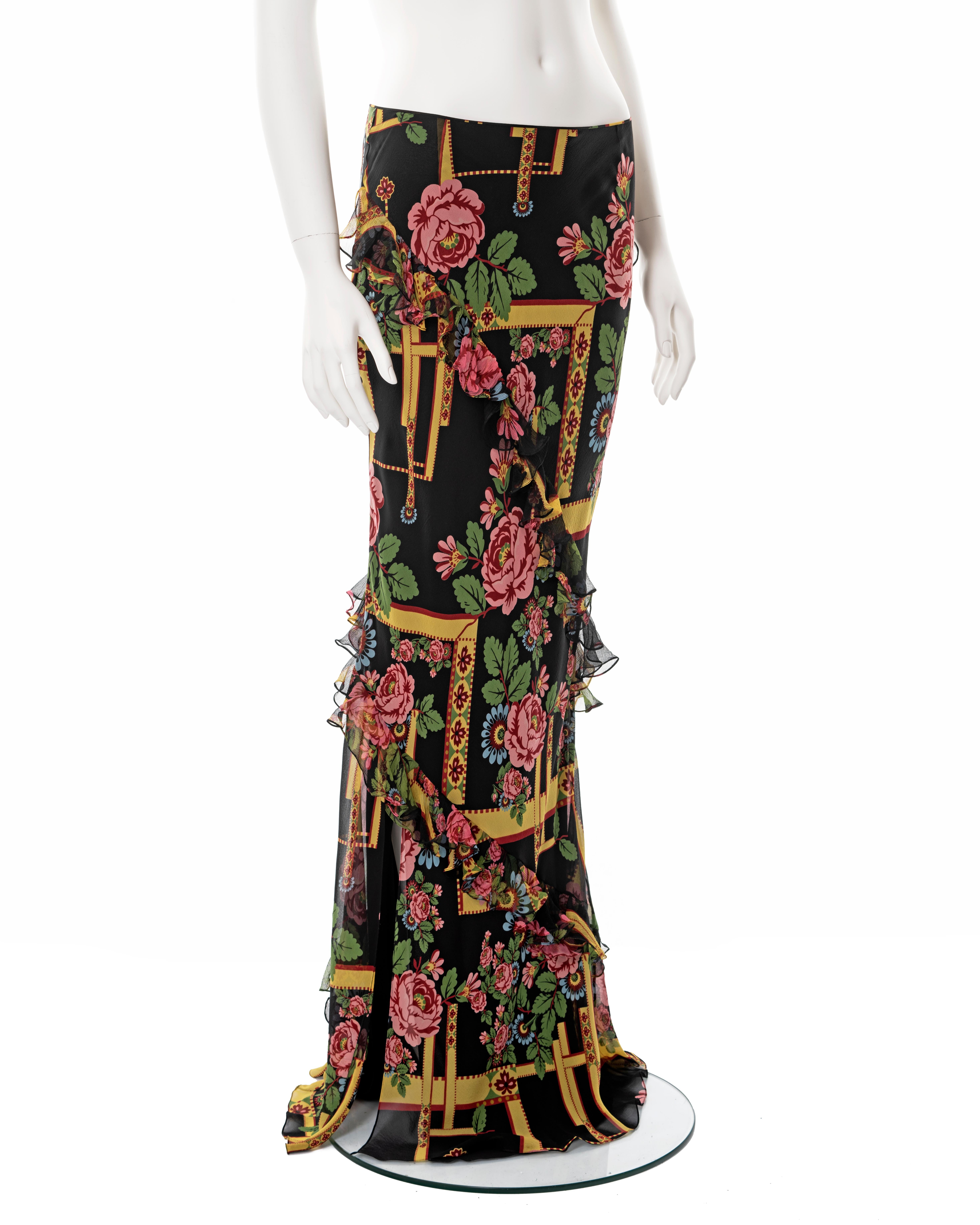 Women's John Galliano floral printed bias-cut silk maxi skirt, fw 2004 For Sale