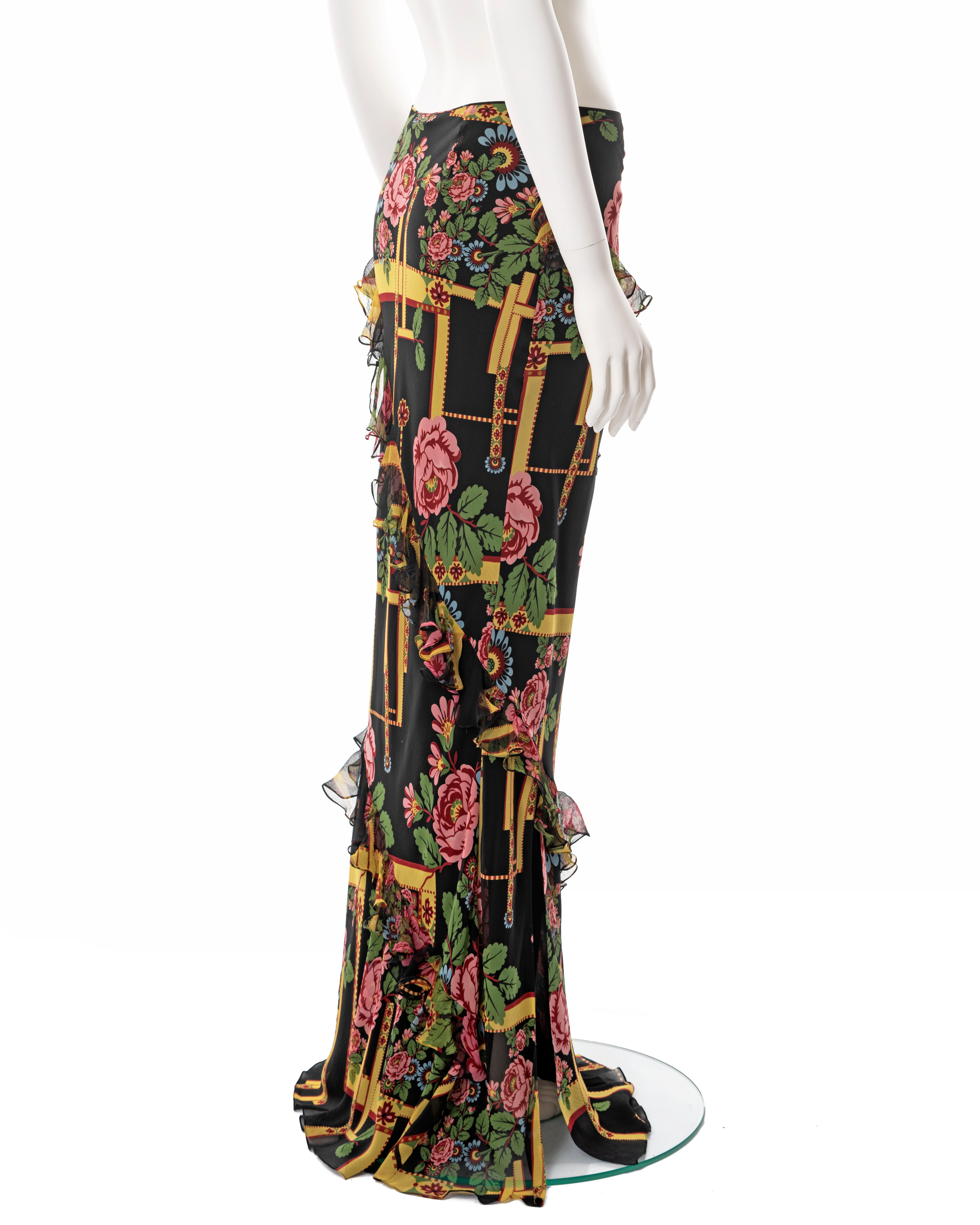 Jupe longue en soie coupée en biais avec imprimé floral John Galliano, A/H 2004 en vente 1