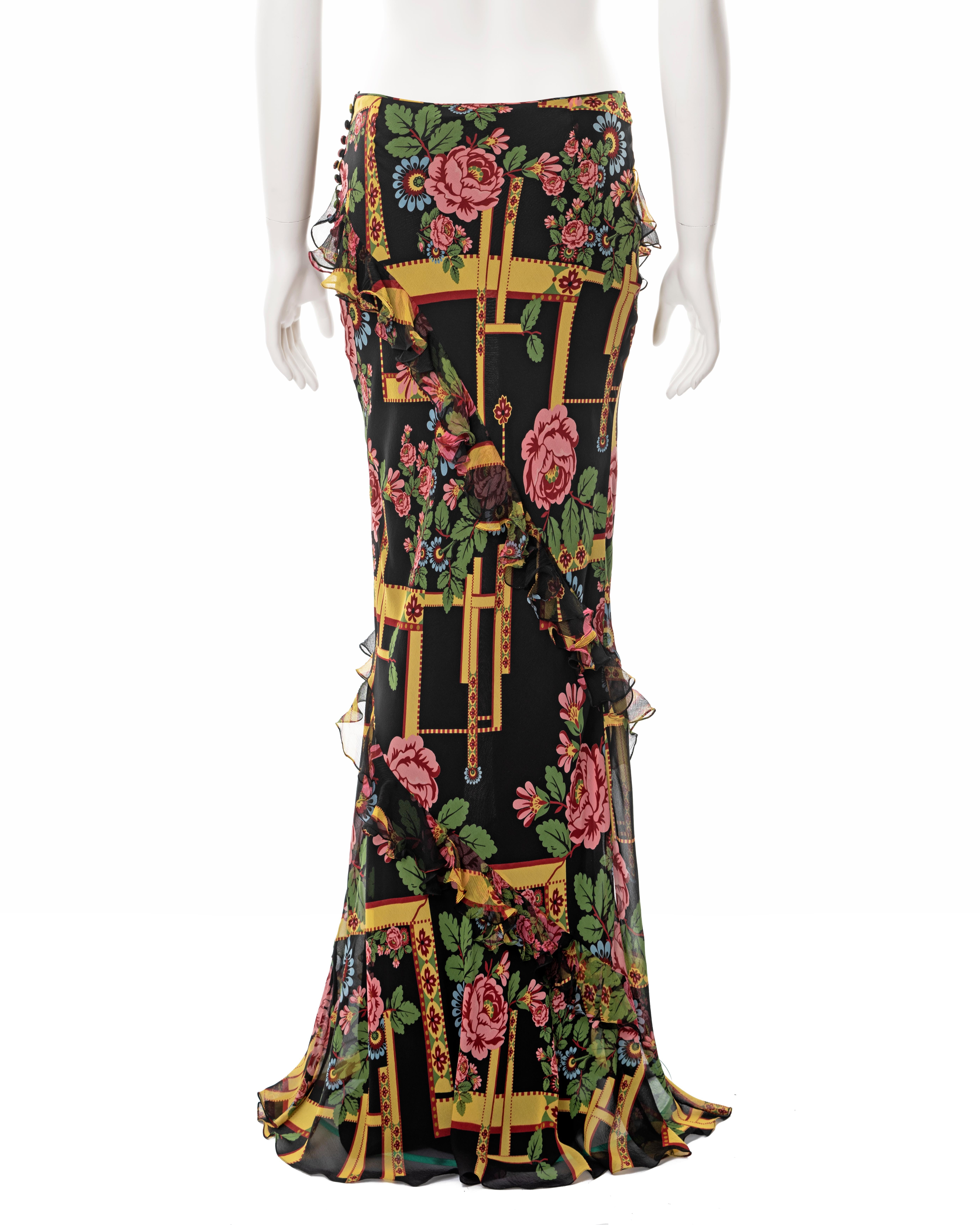 Jupe longue en soie coupée en biais avec imprimé floral John Galliano, A/H 2004 en vente 2