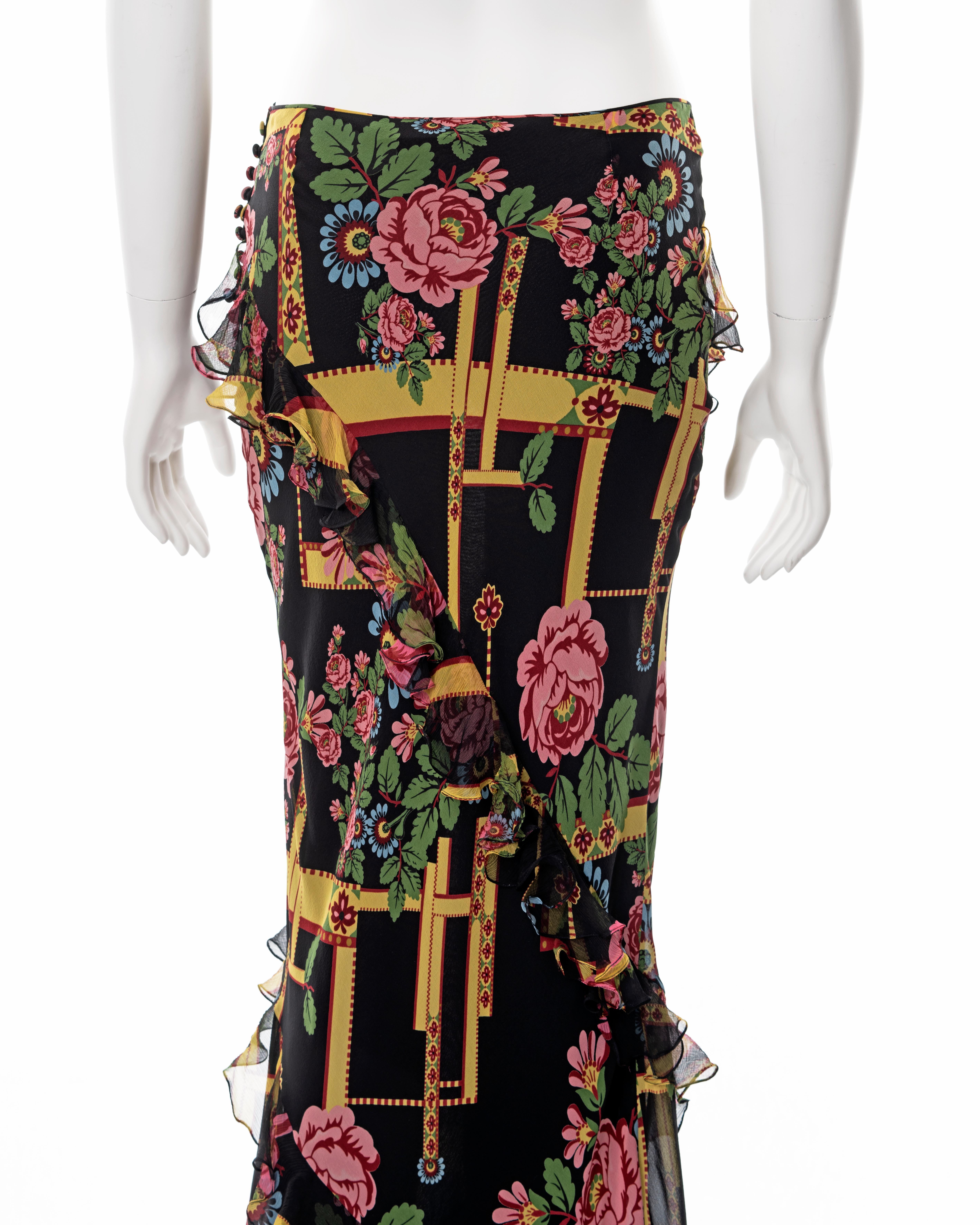 John Galliano floral printed bias-cut silk maxi skirt, fw 2004 For Sale 3