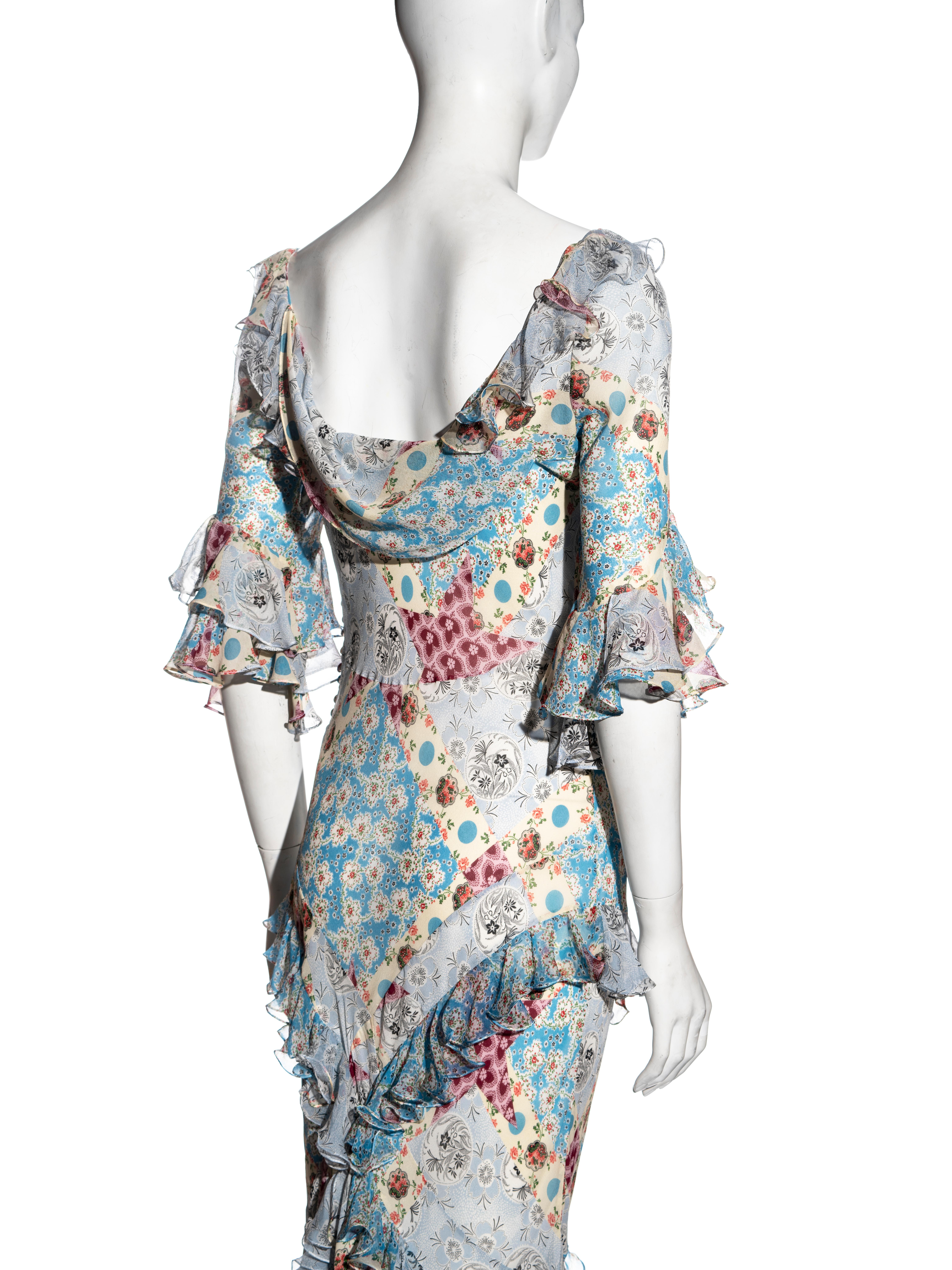 John Galliano floral printed silk chiffon bias cut evening dress, fw 2002 5