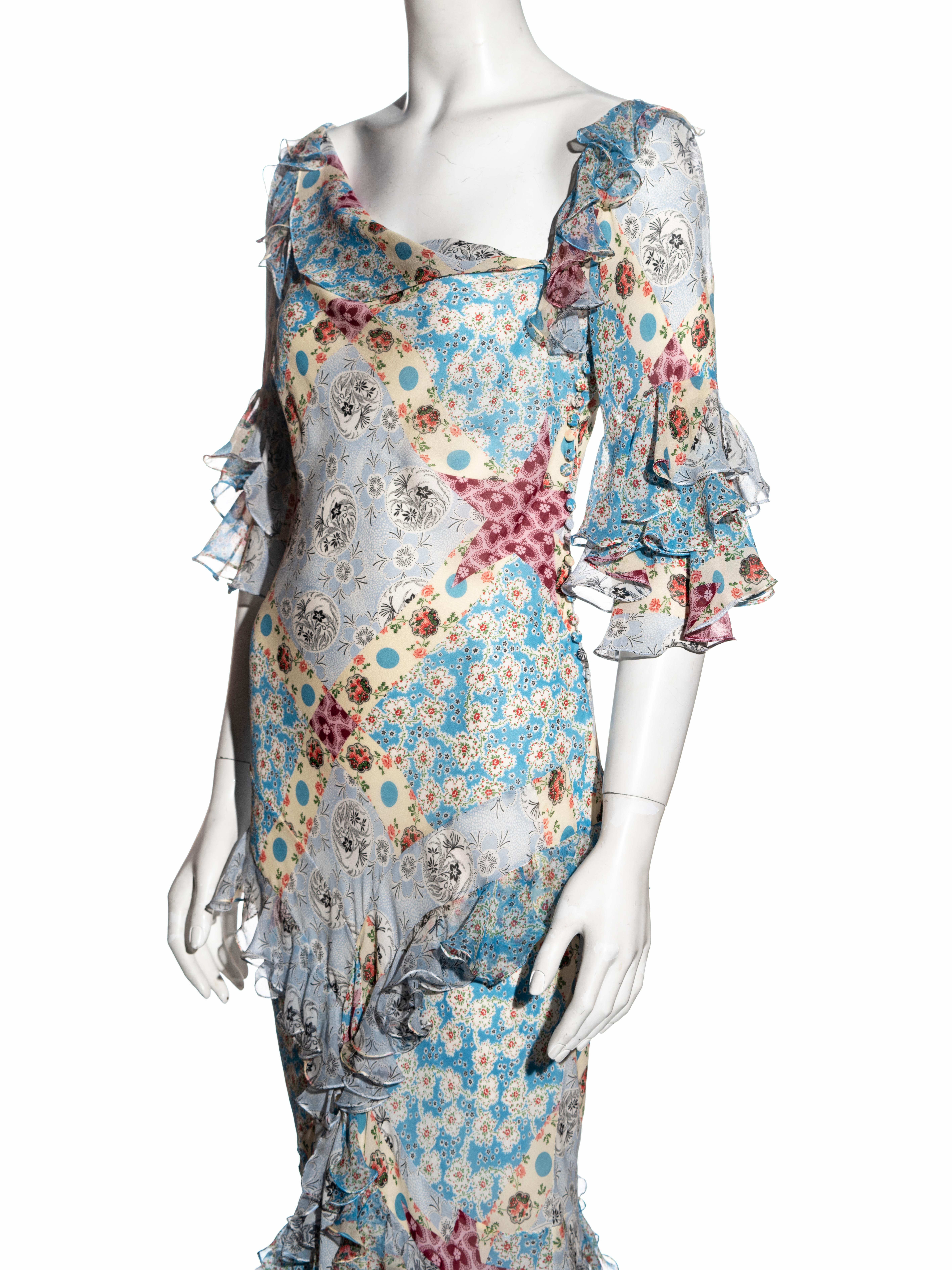 Gray John Galliano floral printed silk chiffon bias cut evening dress, fw 2002