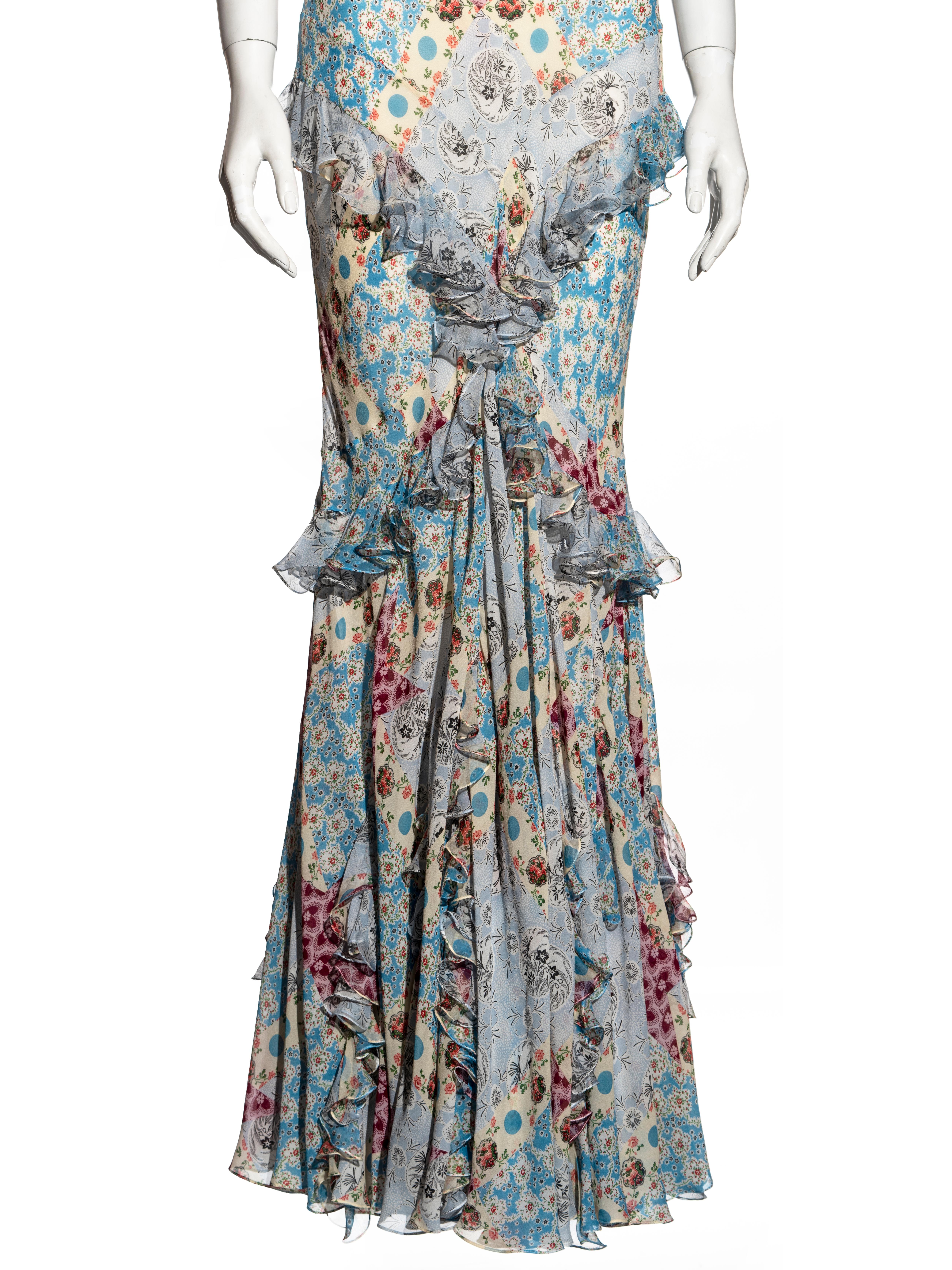 John Galliano floral printed silk chiffon bias cut evening dress, fw 2002 In Excellent Condition In London, GB