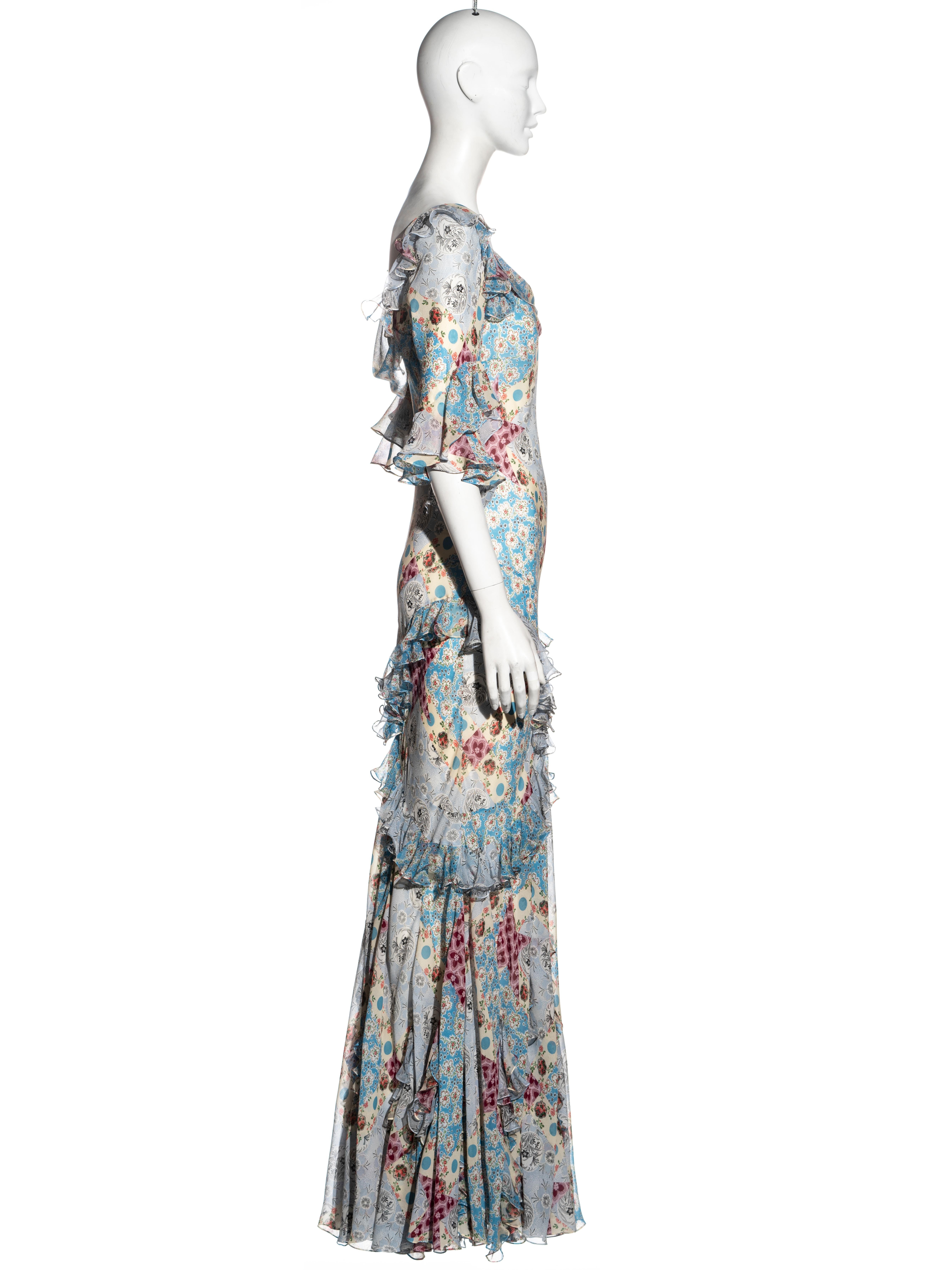 Women's John Galliano floral printed silk chiffon bias cut evening dress, fw 2002