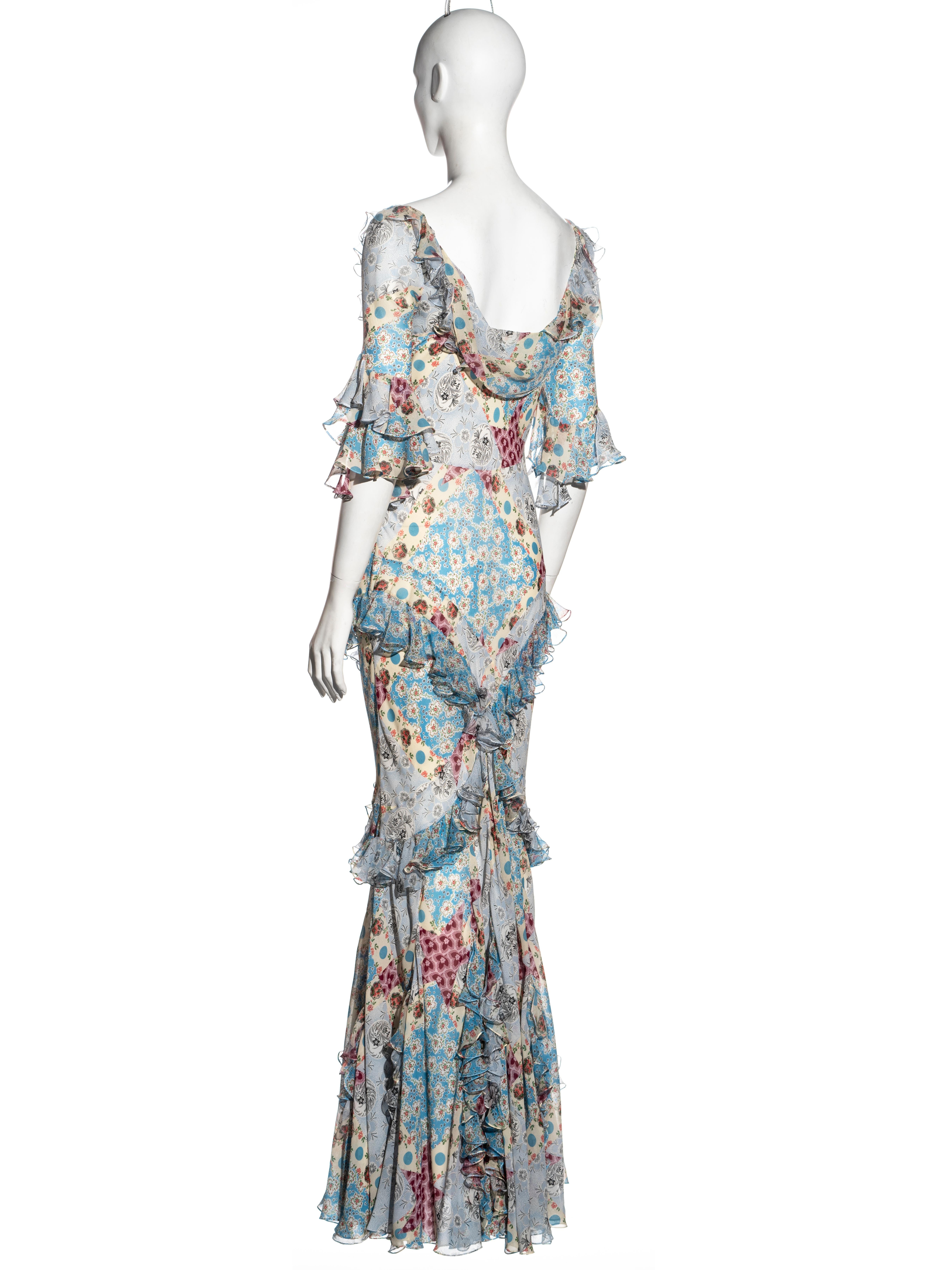 John Galliano floral printed silk chiffon bias cut evening dress, fw 2002 1