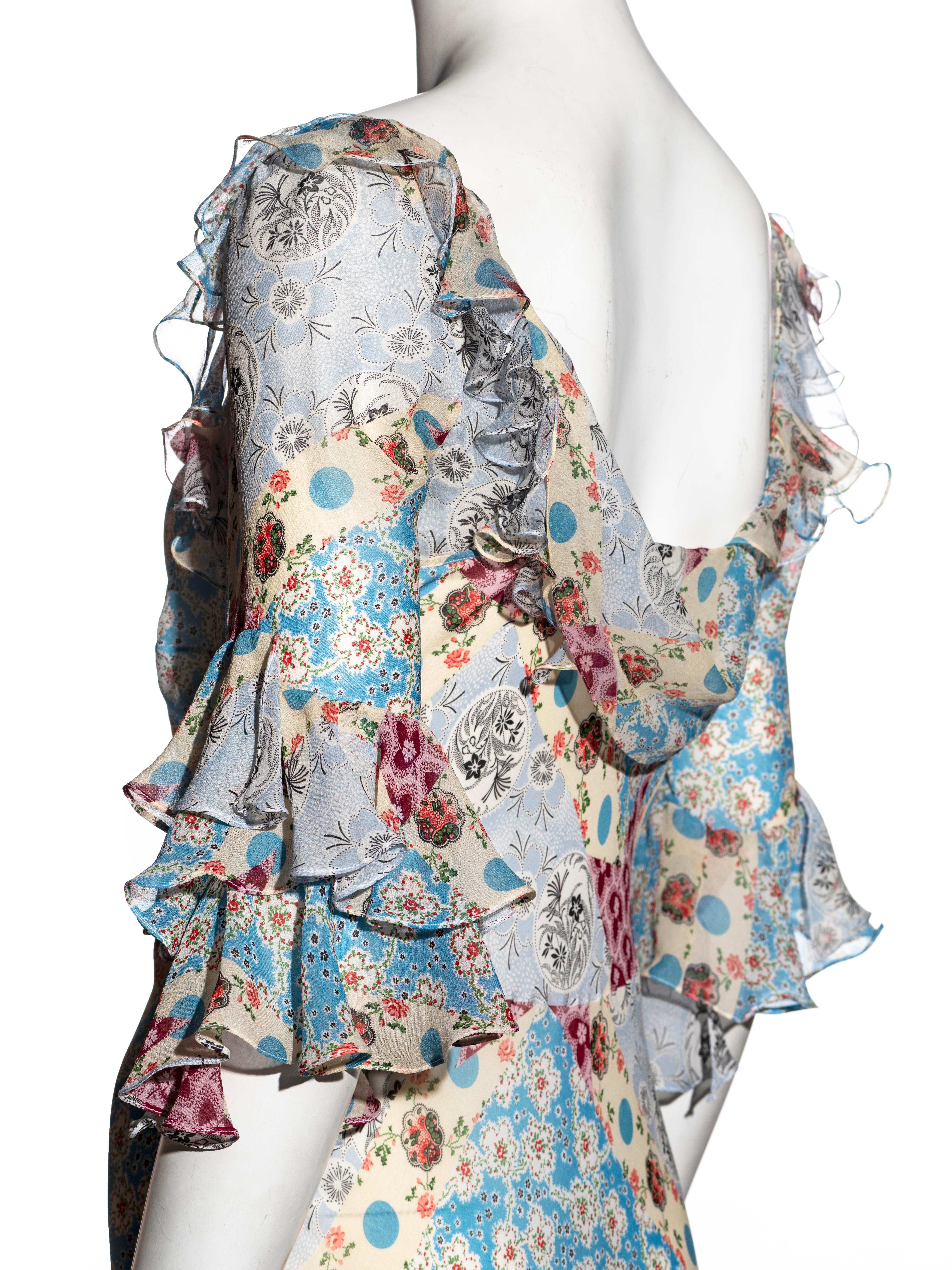 John Galliano floral printed silk chiffon bias cut evening dress, fw 2002 2