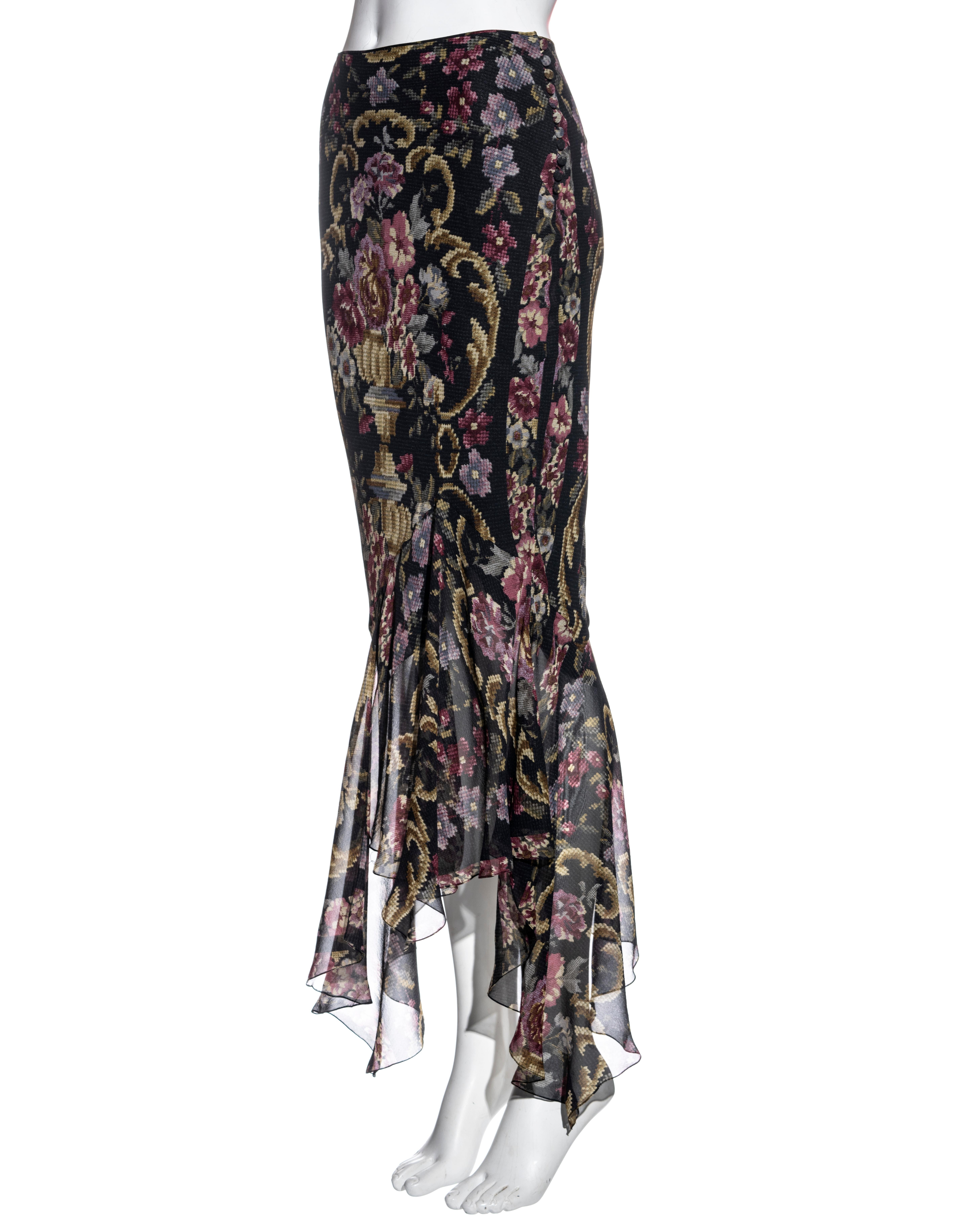 John Galliano floral silk chiffon bias-cut handkerchief hem skirt, fw 2004 1