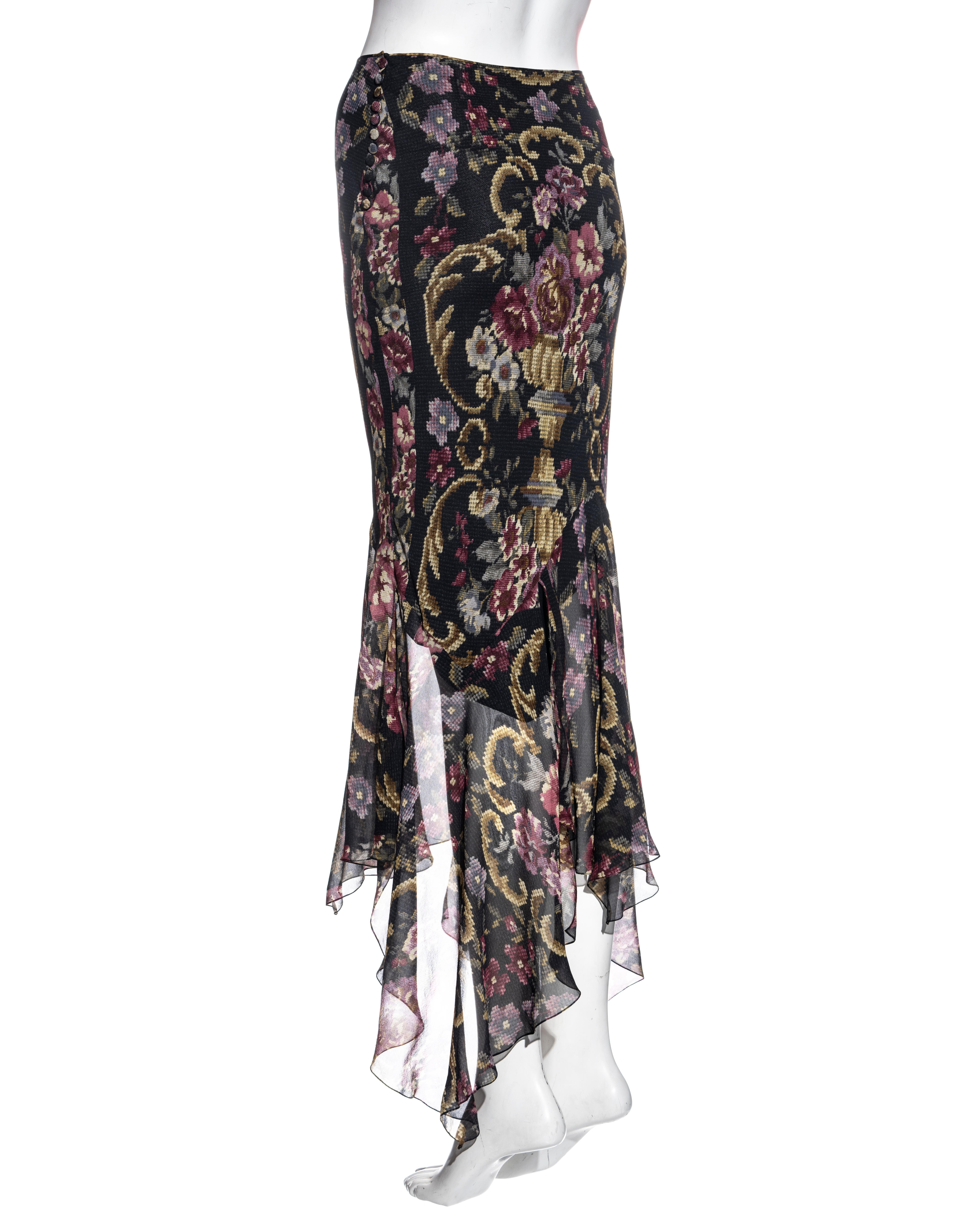 John Galliano floral silk chiffon bias-cut handkerchief hem skirt, fw 2004 3