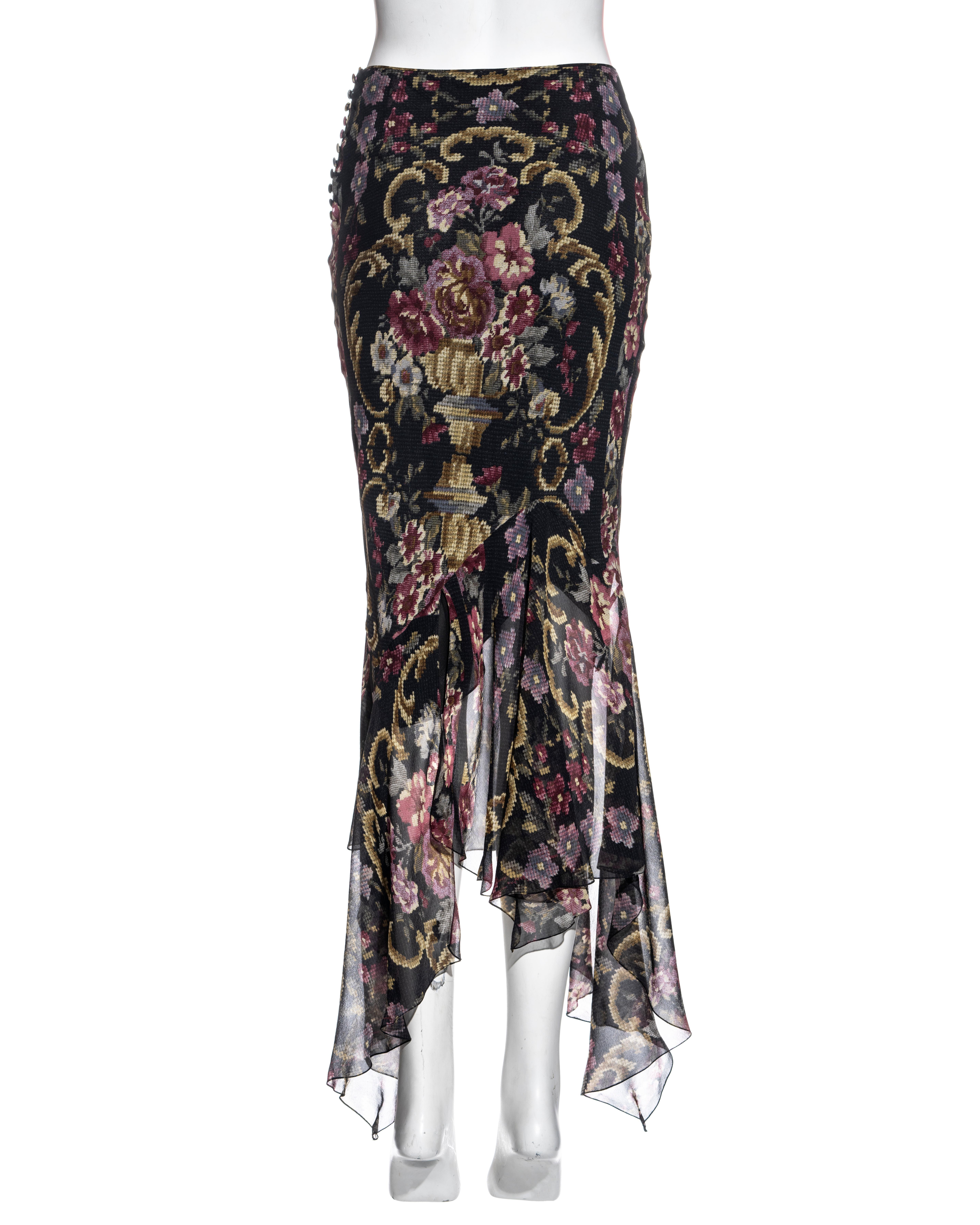 John Galliano floral silk chiffon bias-cut handkerchief hem skirt, fw 2004 4