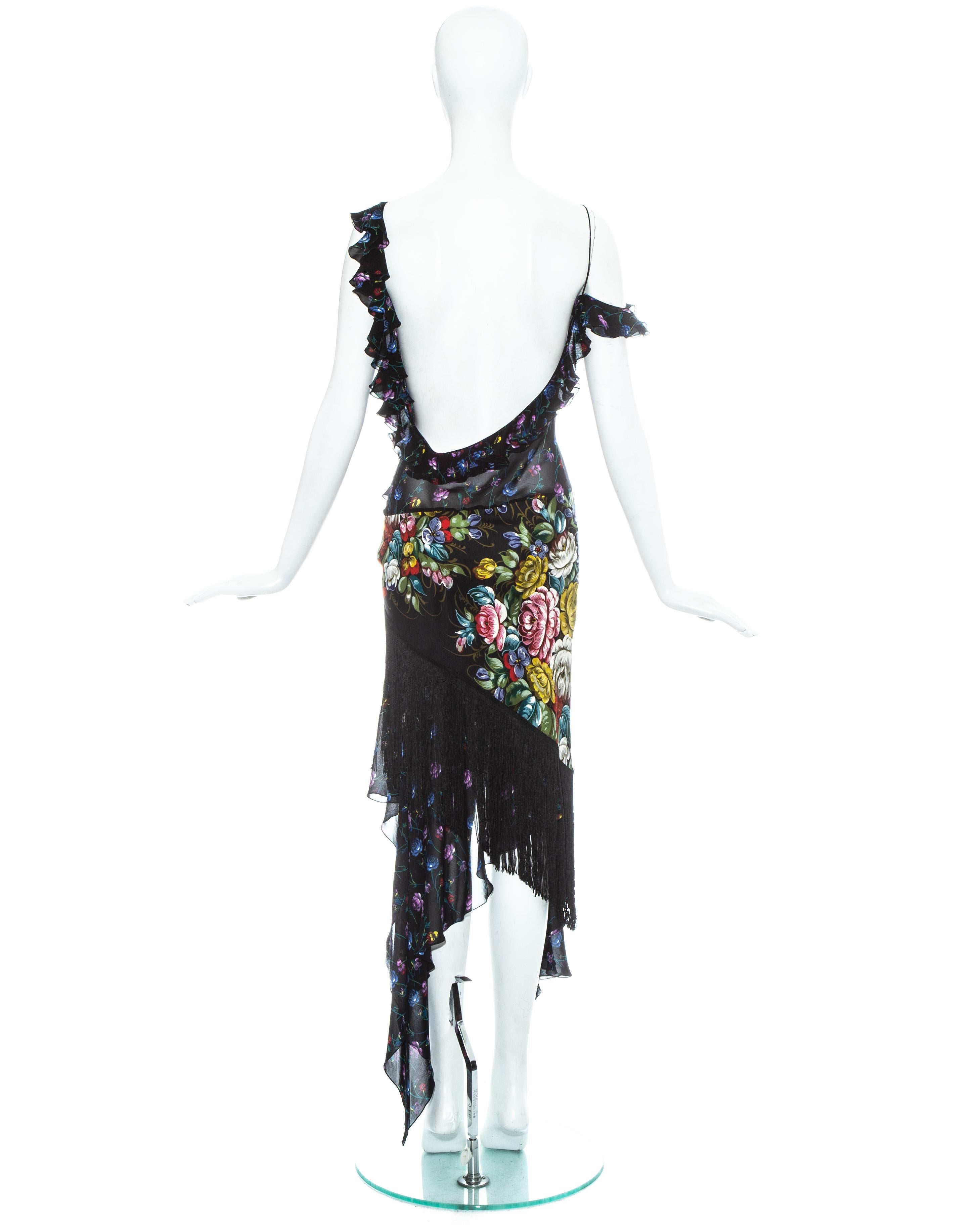John Galliano floral silk chiffon fringed 'Russian-Tray' dress, ss 1997 For Sale 4