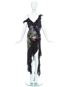 John Galliano floral silk chiffon fringed 'Russian-Tray' dress, ss 1997