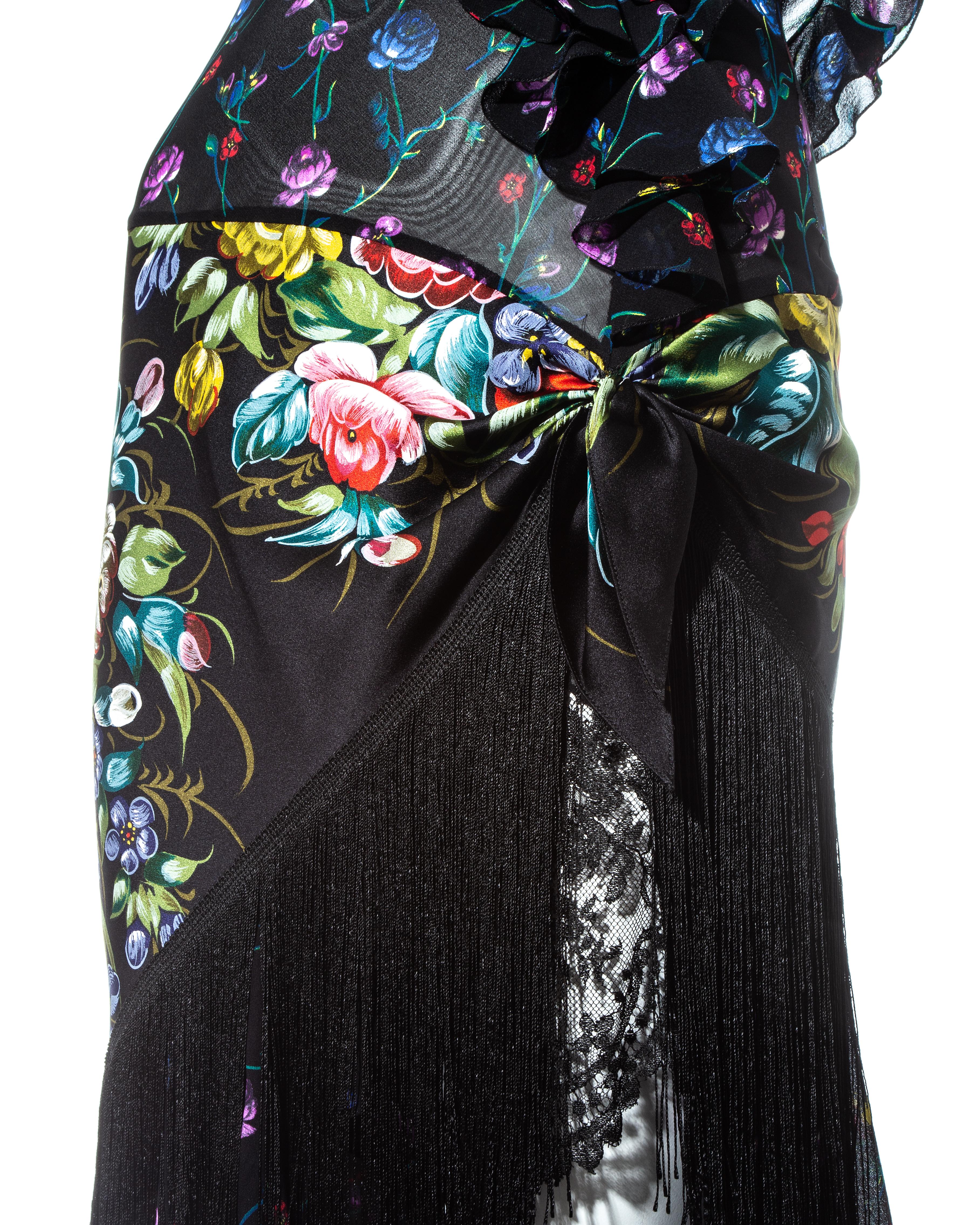 John Galliano floral silk chiffon fringed 'Russian-Tray' dress, ss 1997 For Sale 1