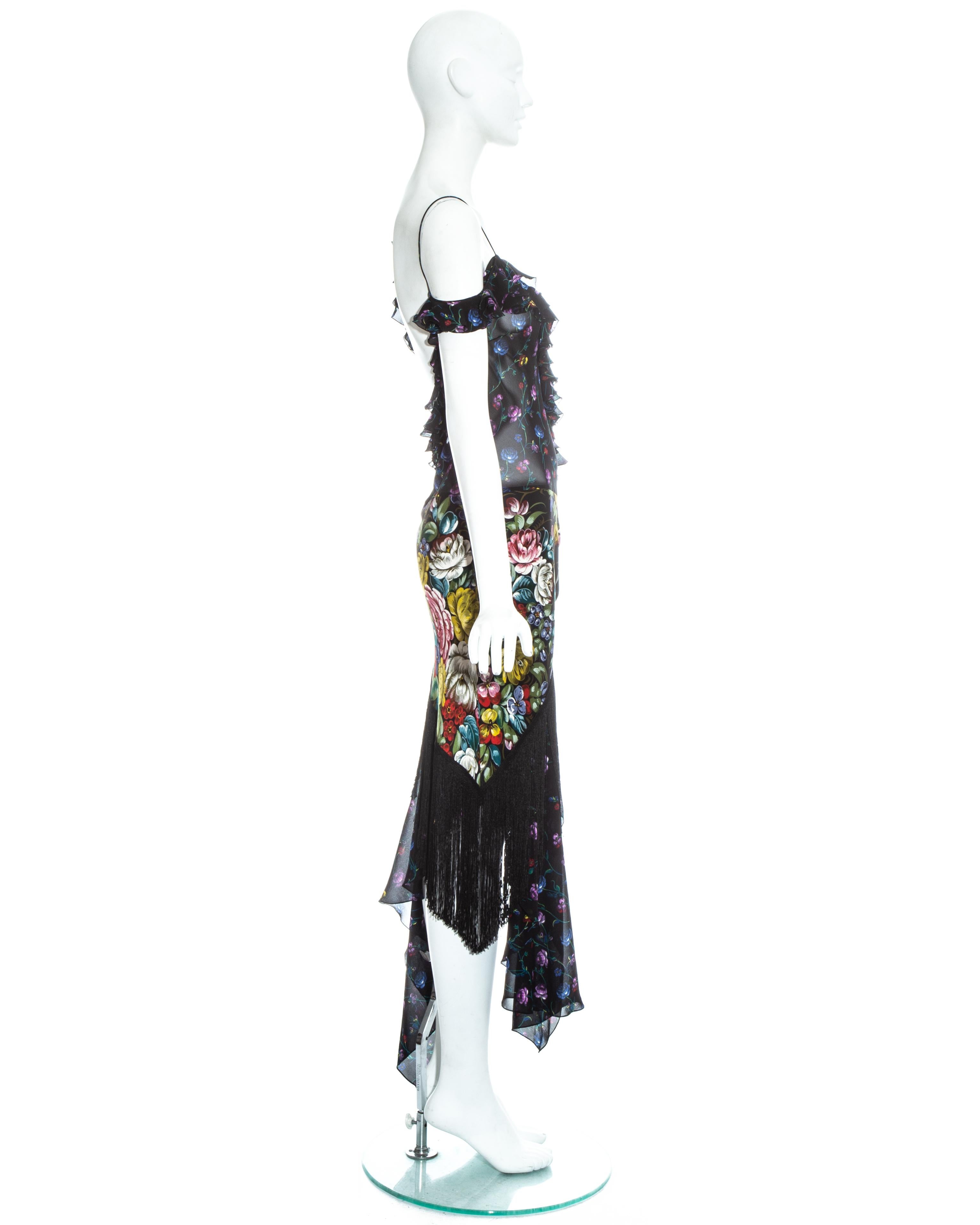 John Galliano floral silk chiffon fringed 'Russian-Tray' dress, ss 1997 For Sale 2