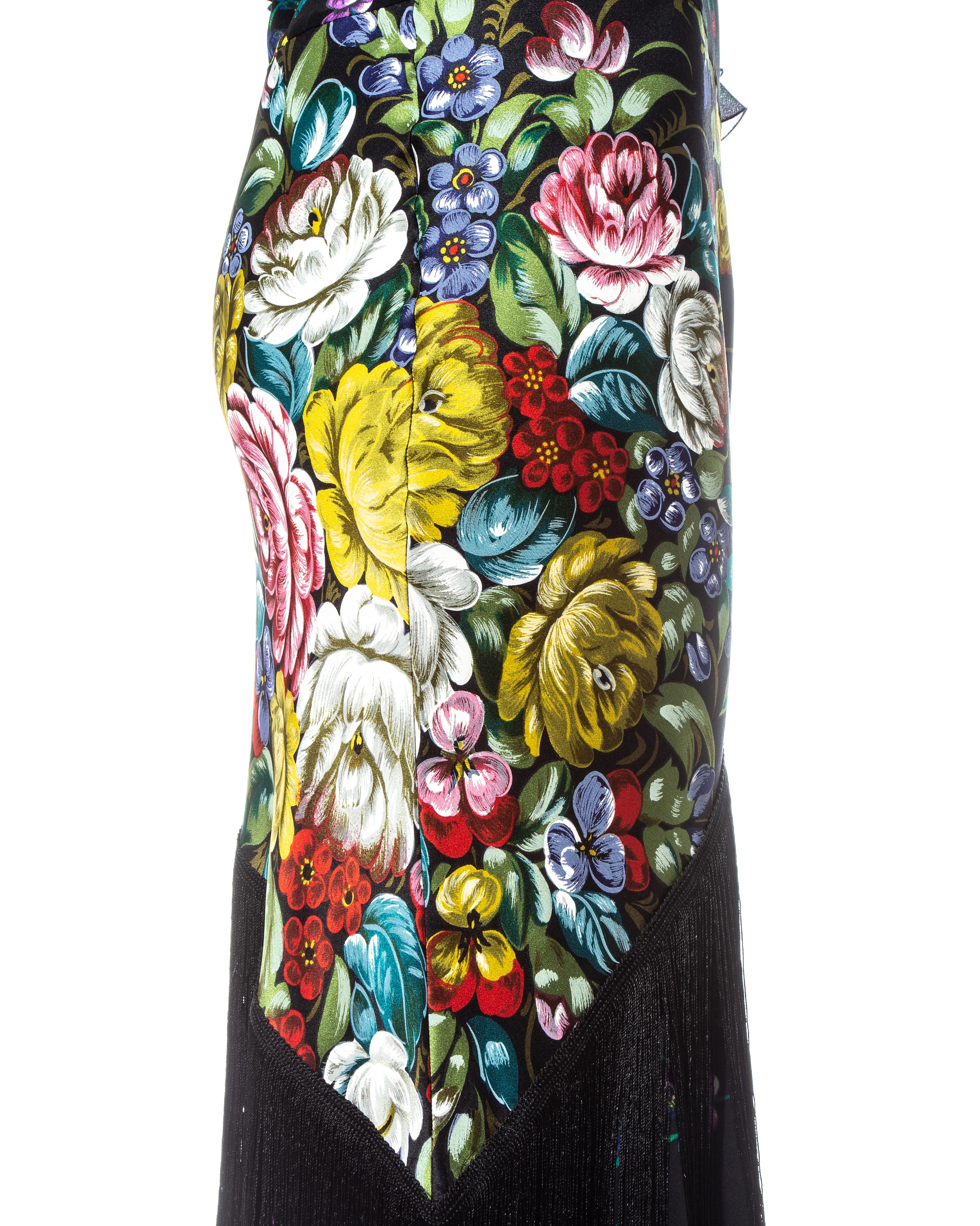 John Galliano floral silk chiffon fringed 'Russian-Tray' dress, ss 1997 For Sale 3