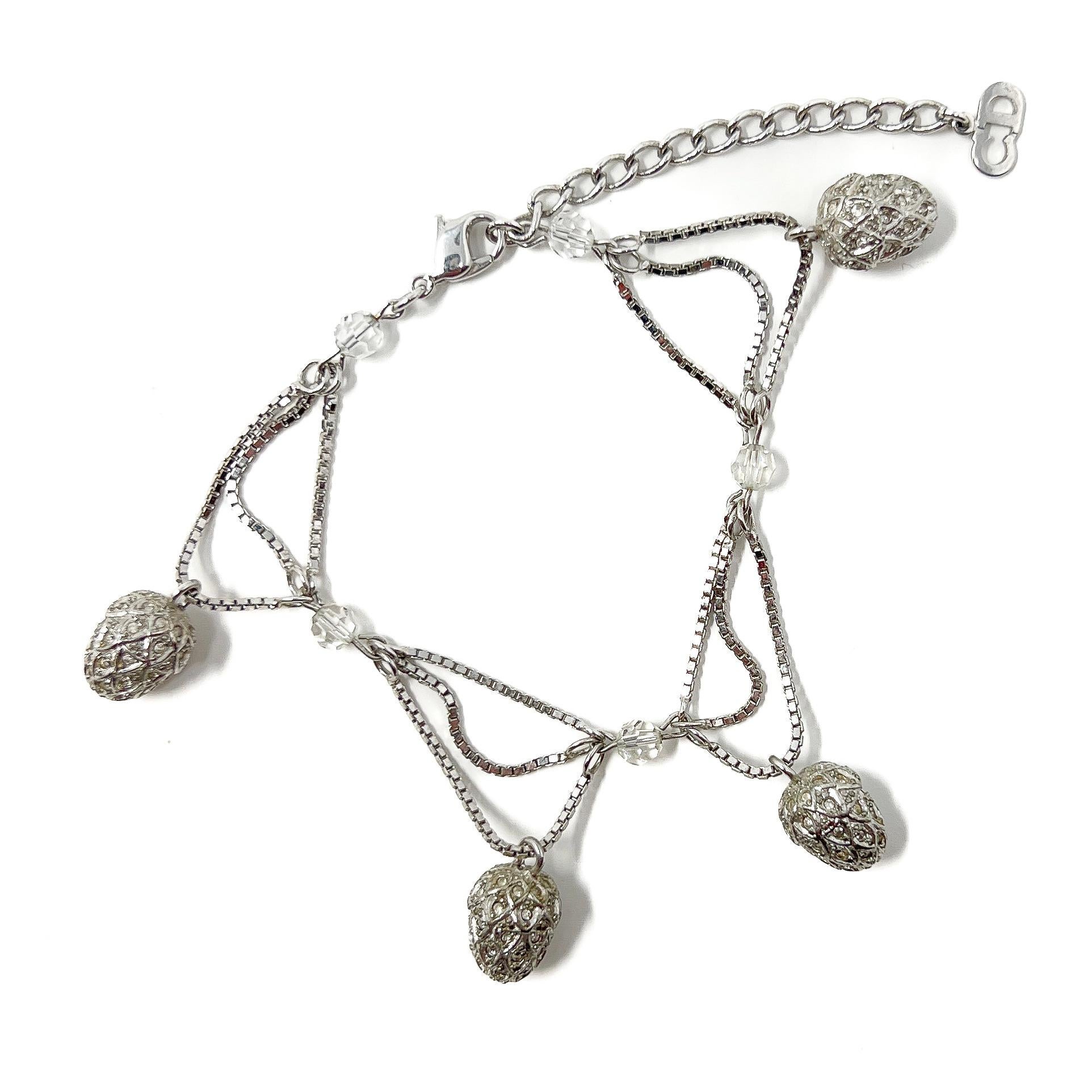 John Galliano for Christian Dior 1990s Rhinestone Acorn Charms Vintage Bracelet