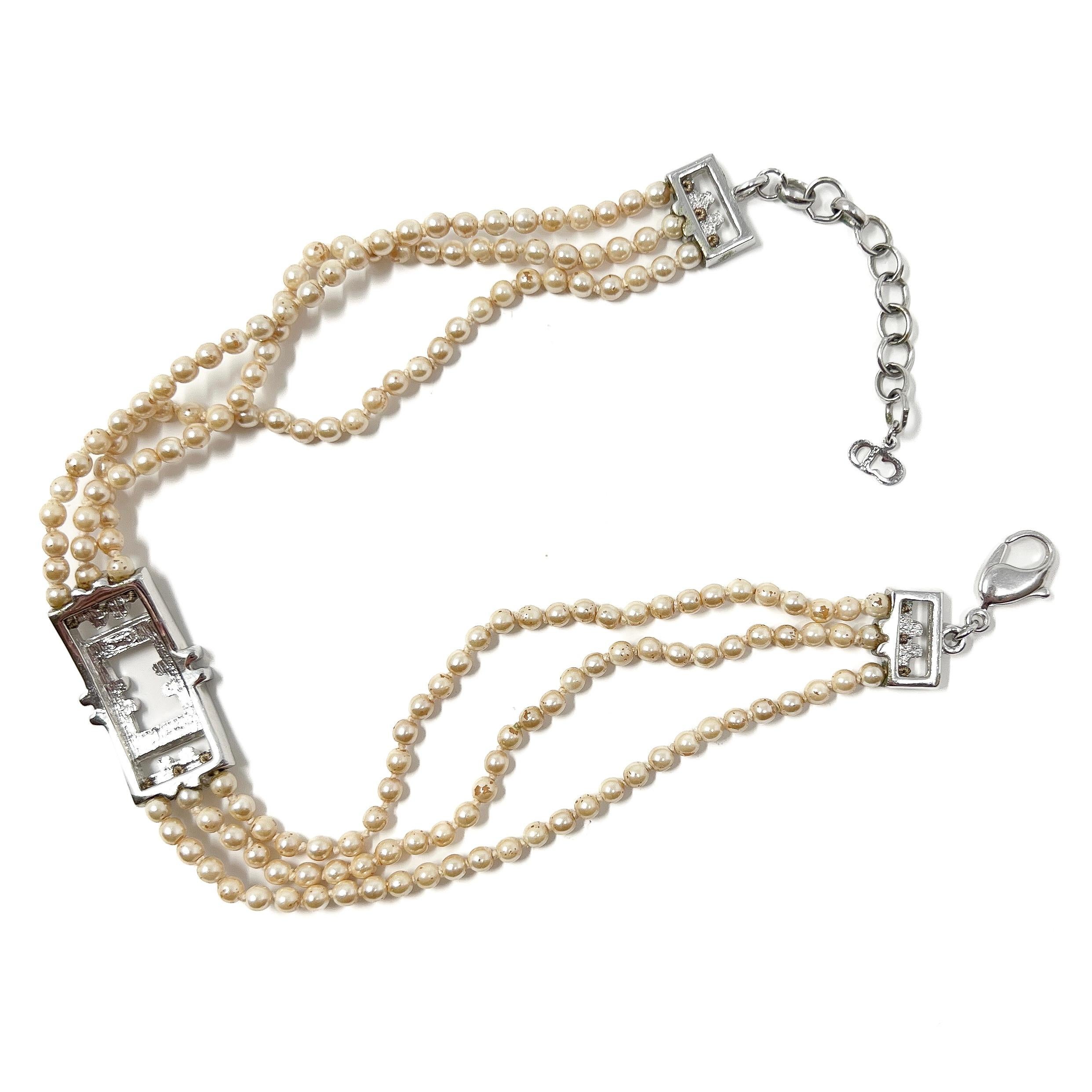 John Galliano for Christian Dior 1990s Vintage Faux Pearl Art Deco Style Choker For Sale 6