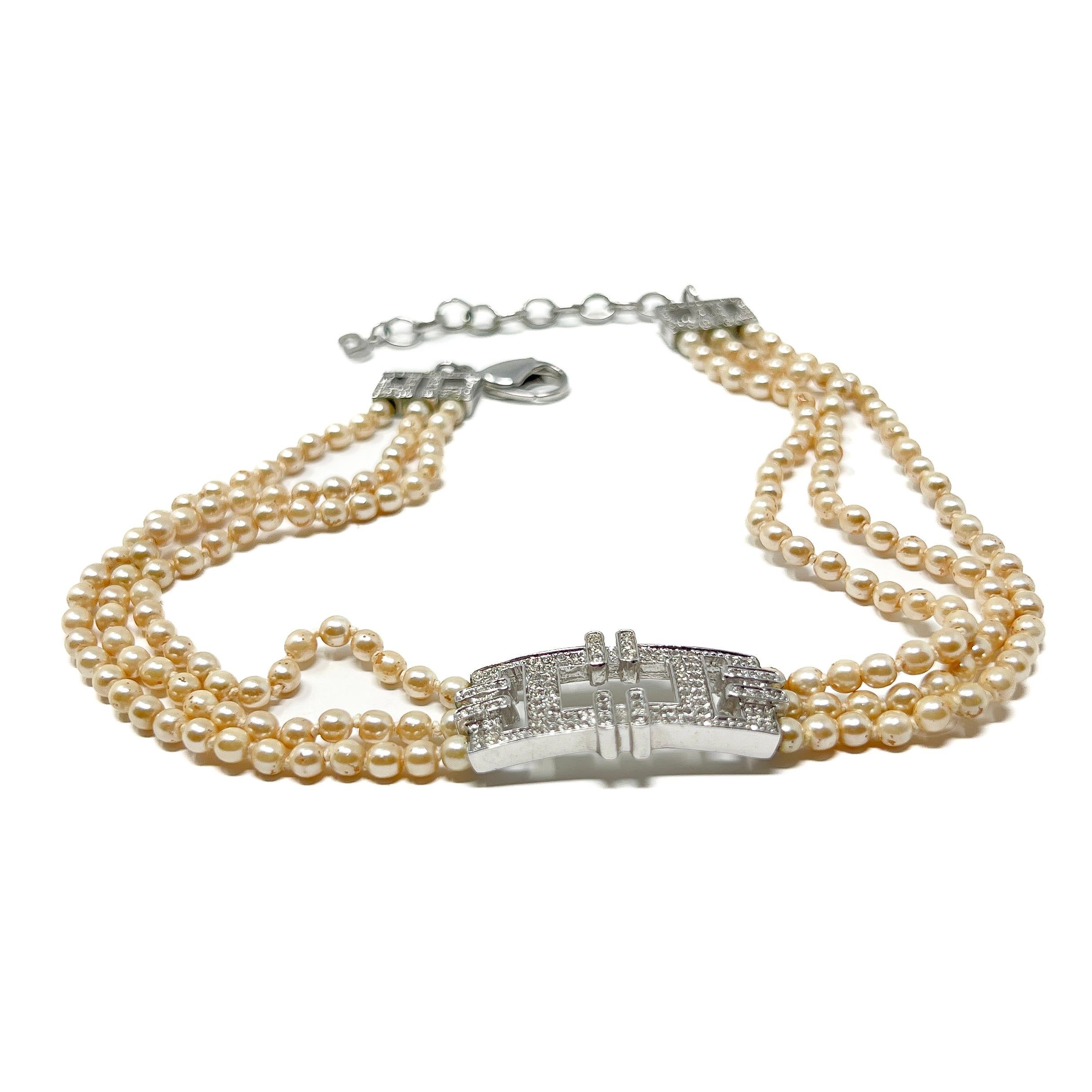 John Galliano for Christian Dior 1990s Vintage Faux Pearl Art Deco Style Choker For Sale 1
