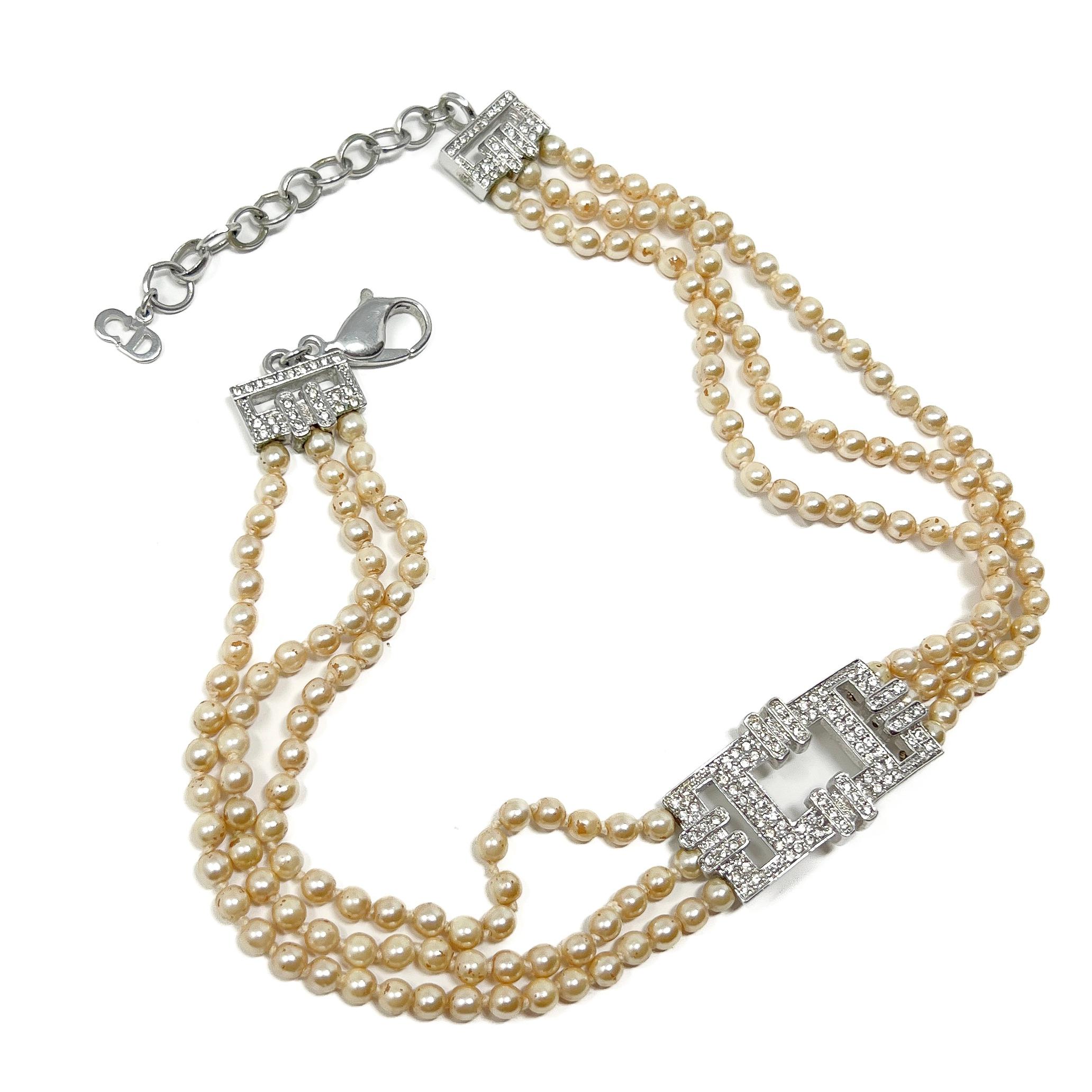 John Galliano for Christian Dior 1990s Vintage Faux Pearl Art Deco Style Choker For Sale 2