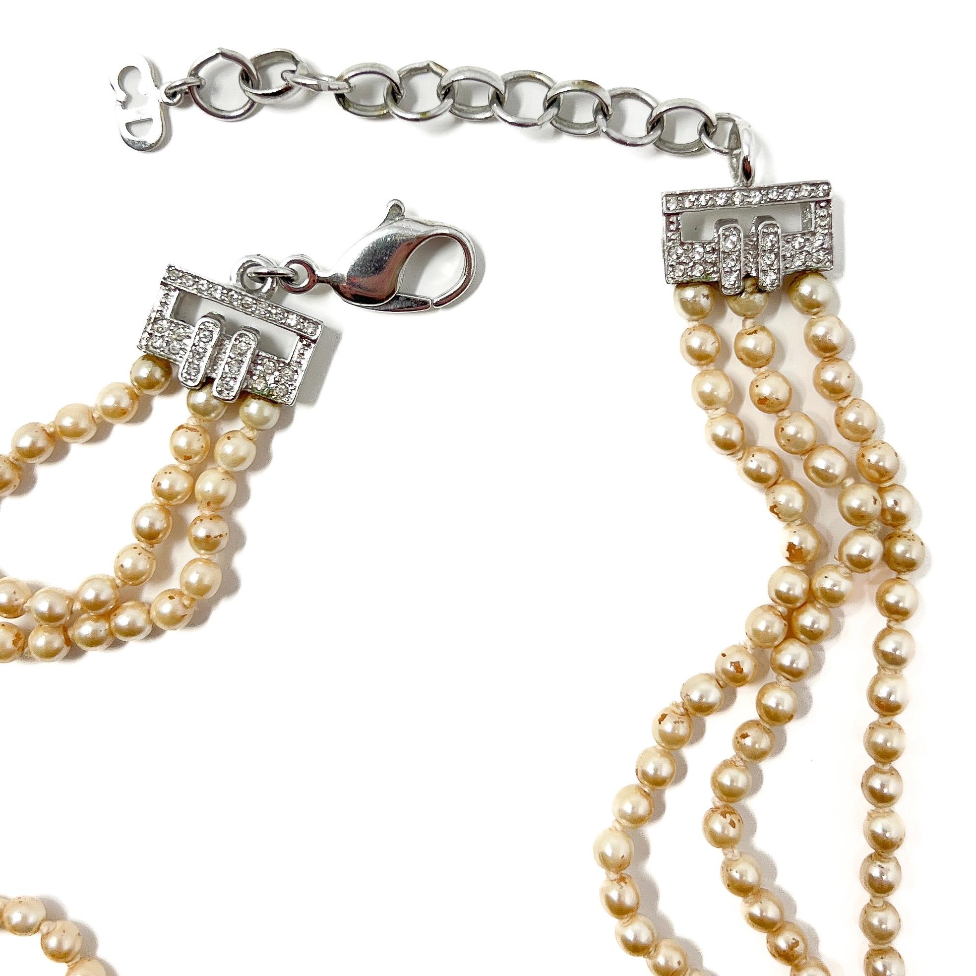 John Galliano for Christian Dior 1990s Vintage Faux Pearl Art Deco Style Choker For Sale 5