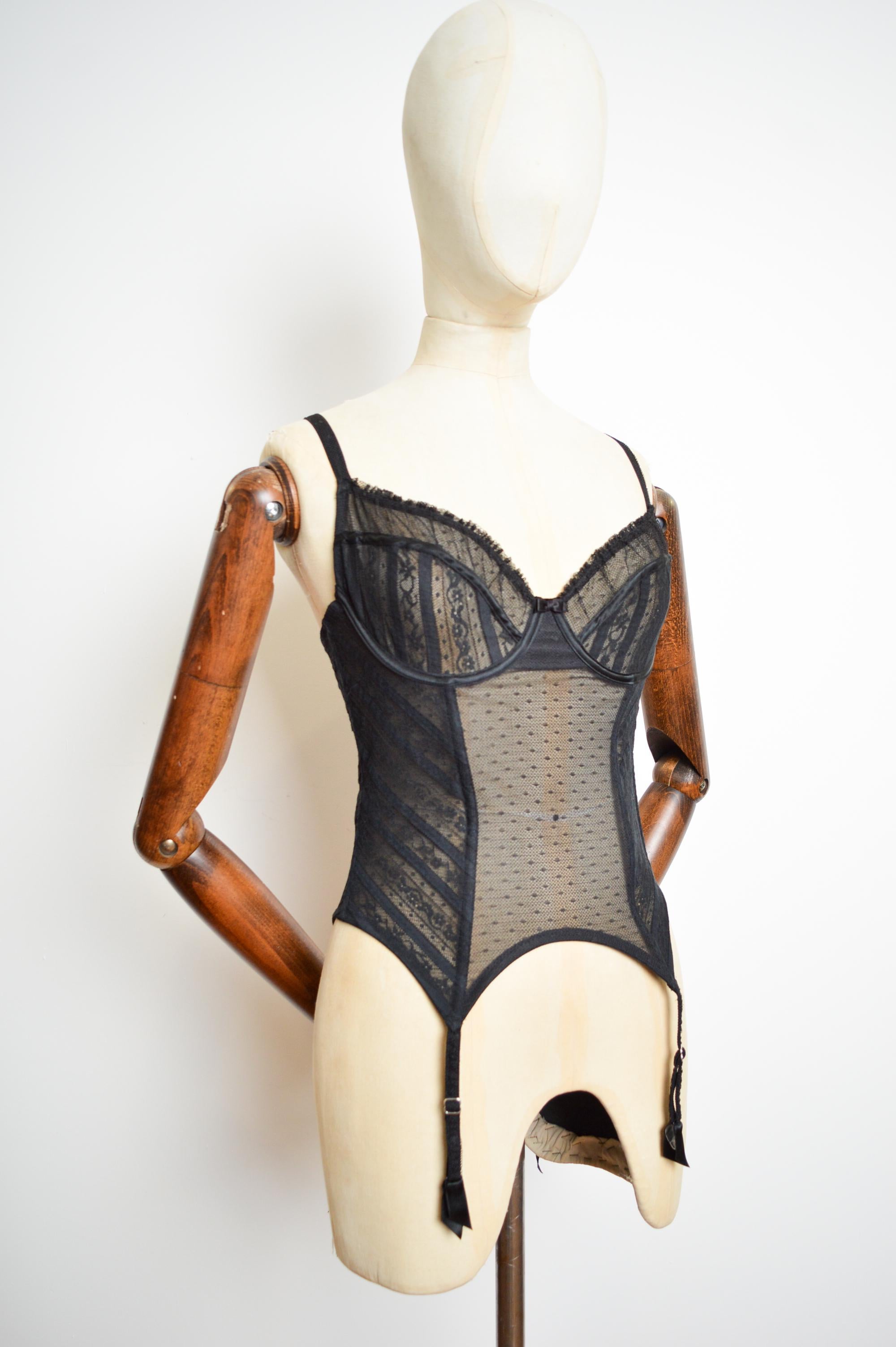 John Galliano for Christian Dior Schwarzes Spitzen-Dentelle-Korsett - Bustier um 2006 im Angebot 9