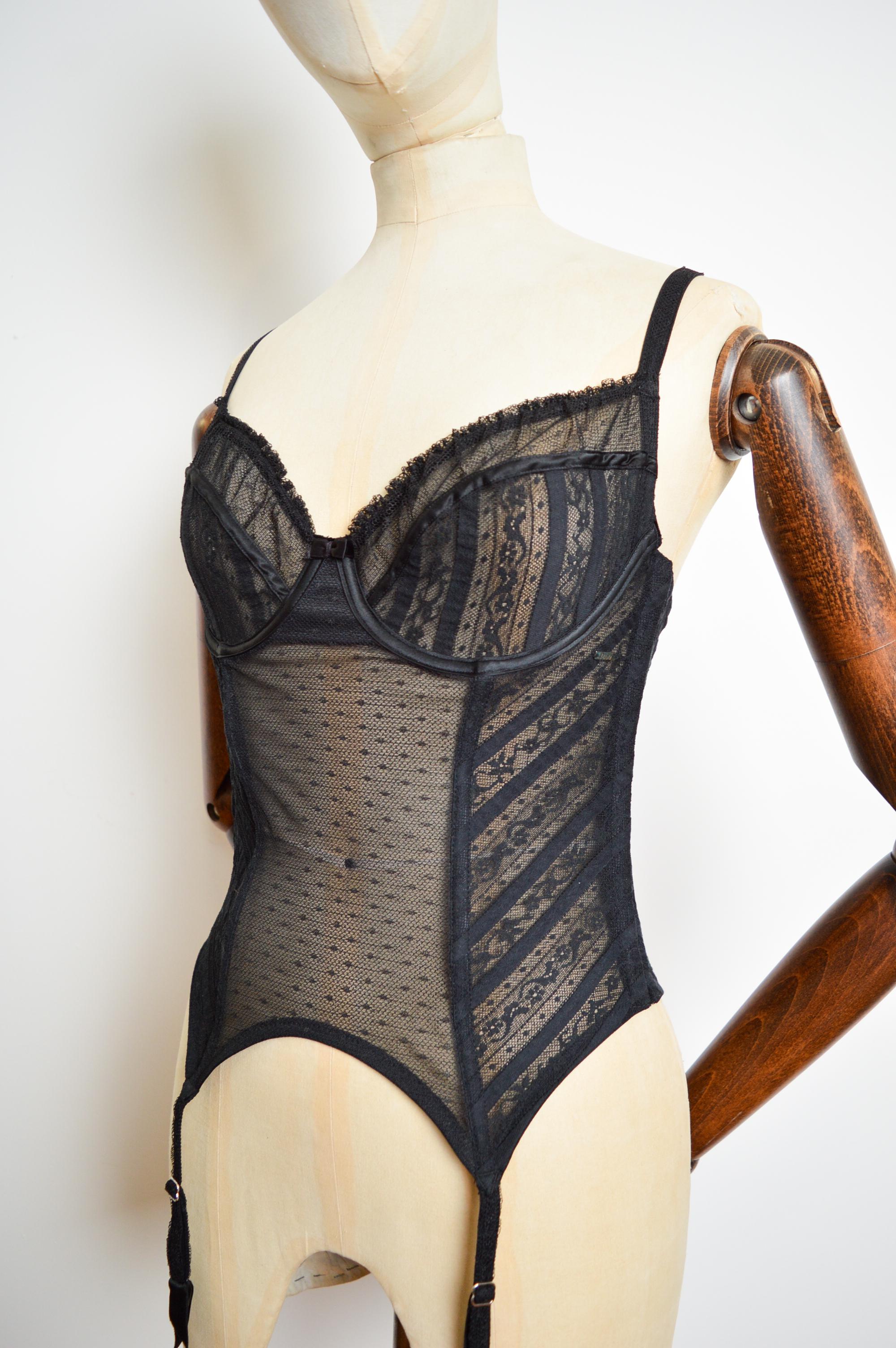 John Galliano for Christian Dior Schwarzes Spitzen-Dentelle-Korsett - Bustier um 2006 im Angebot 1