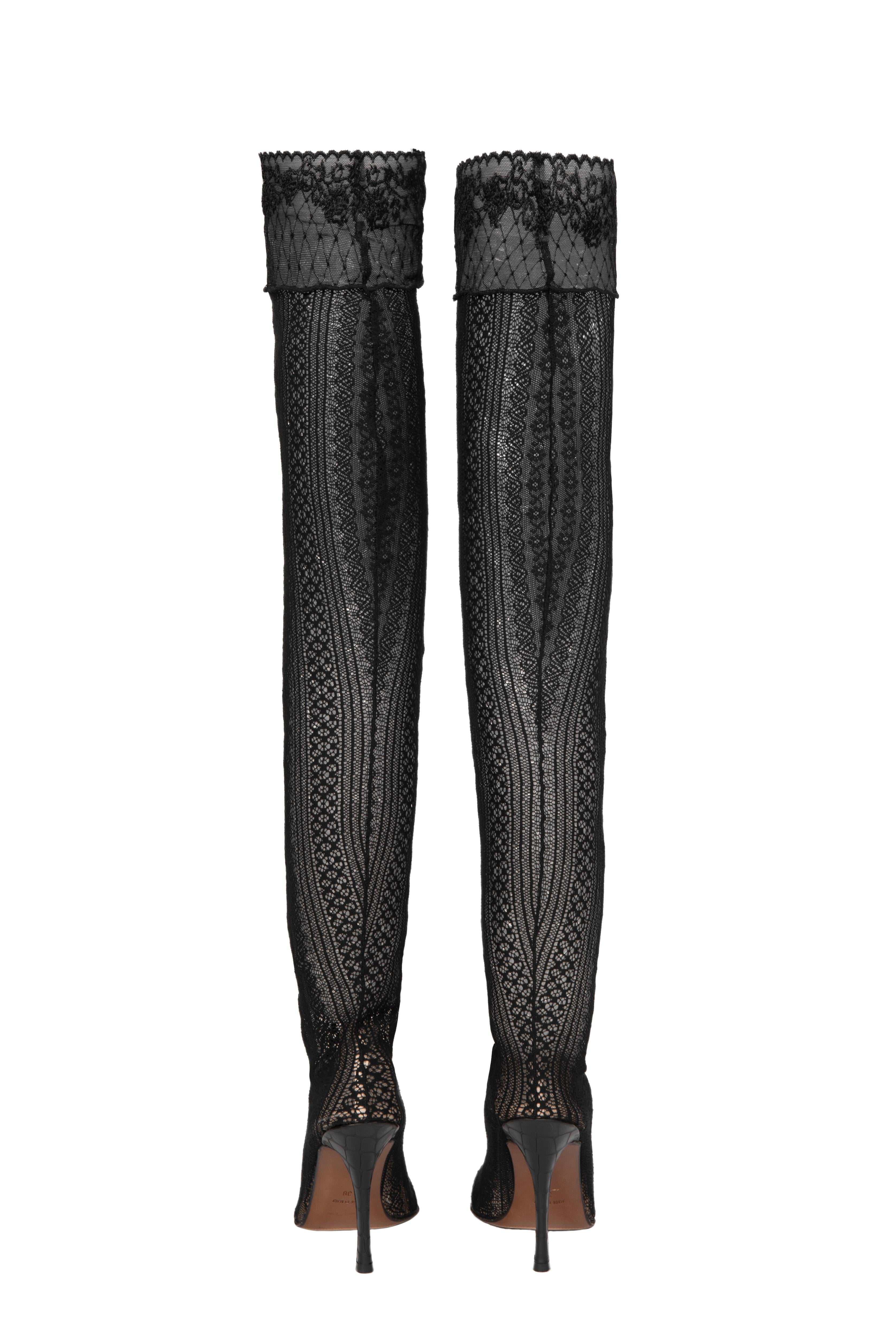 S/S 1998 John Galliano for CHRISTIAN DIOR Black Thigh-High Lace Stocking Boots 1