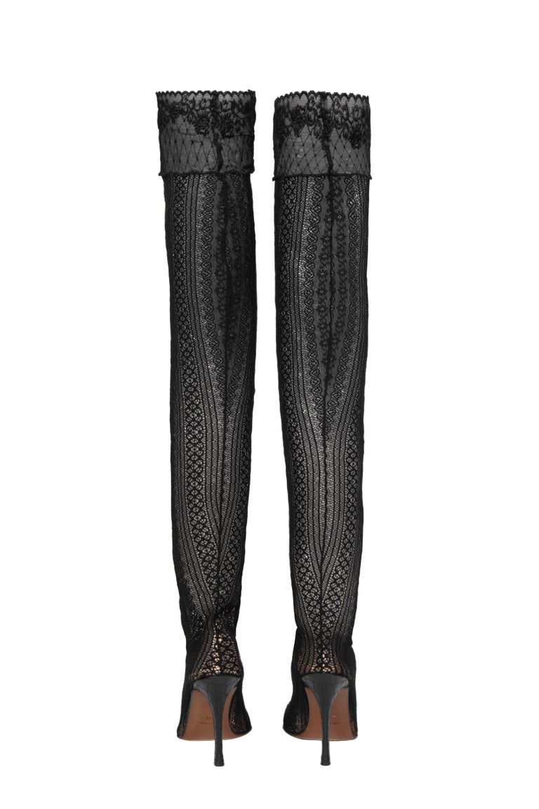 S/S 1998 John Galliano for CHRISTIAN DIOR Black Thigh-High Lace Stocking  Boots at 1stDibs