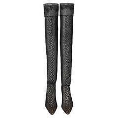 F/S 1998 John Galliano für CHRISTIAN DIOR Schwarze Stocking-Stiefel mit hoher Spitze und Oberschenkel