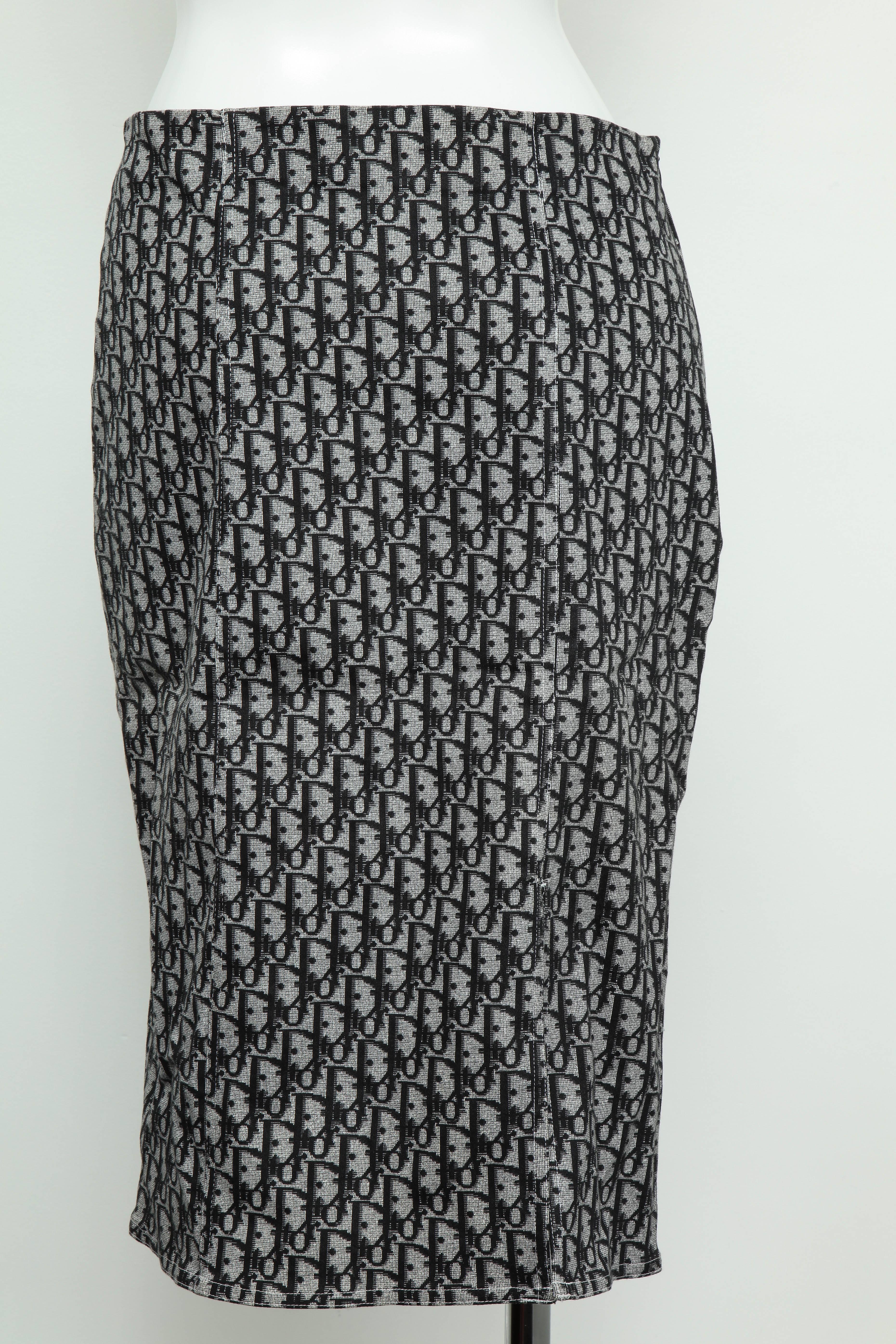 Women's John Galliano for Christian Dior Black Trotter logo Skirt  For Sale