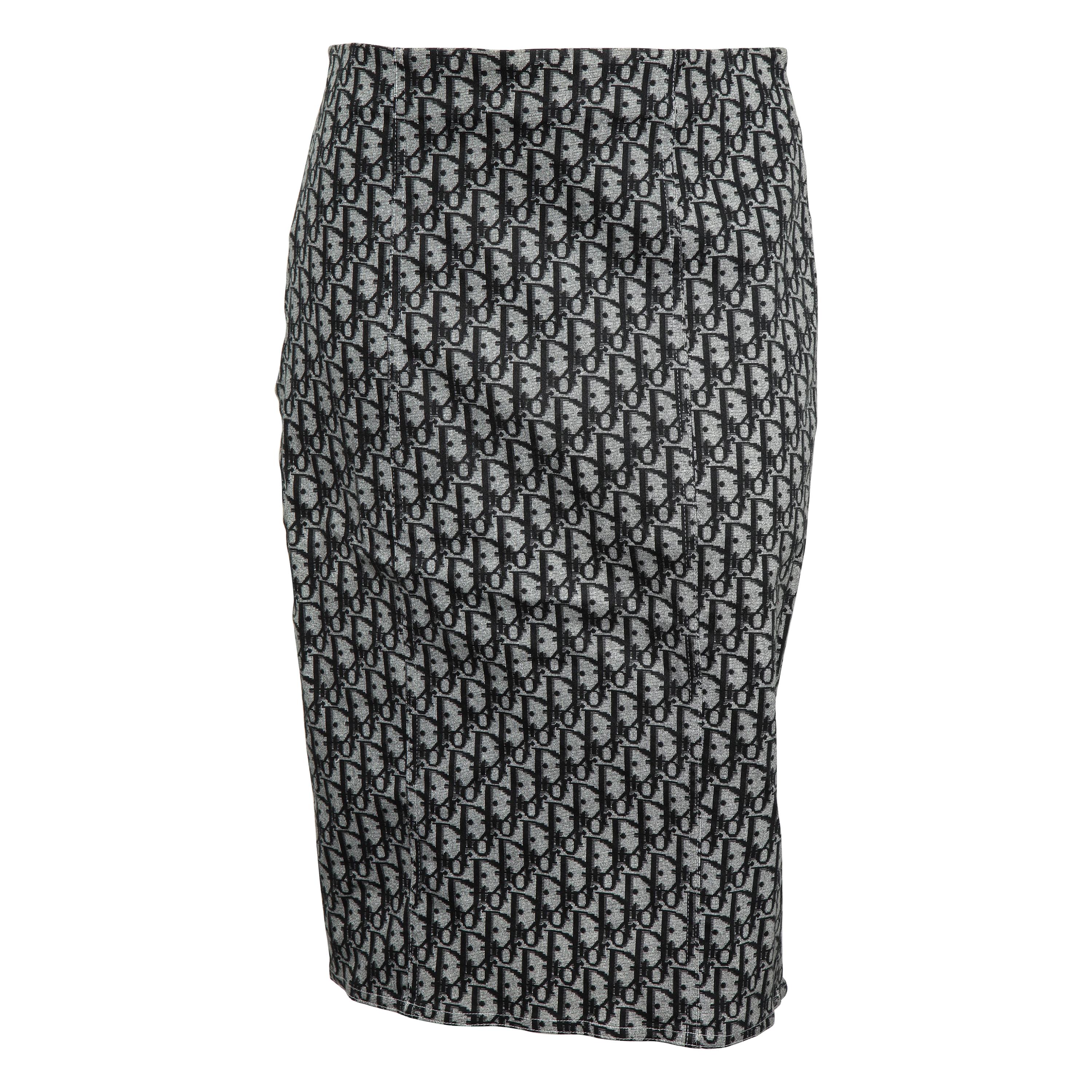 John Galliano for Christian Dior Black Trotter logo Skirt  For Sale