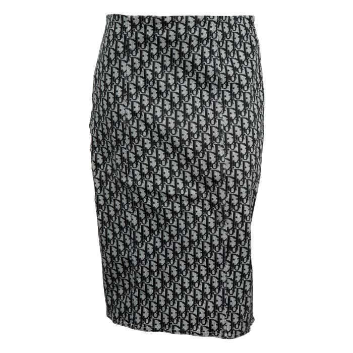 John Galliano for Christian Dior Black Trotter logo Skirt For Sale at ...