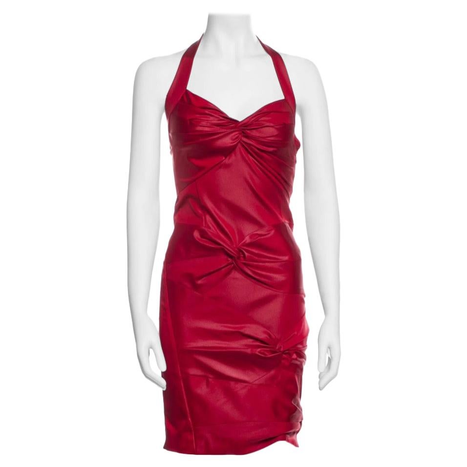 John Galliano for Christian Dior Burgundy Red Halter Body Con Cocktail Dress
