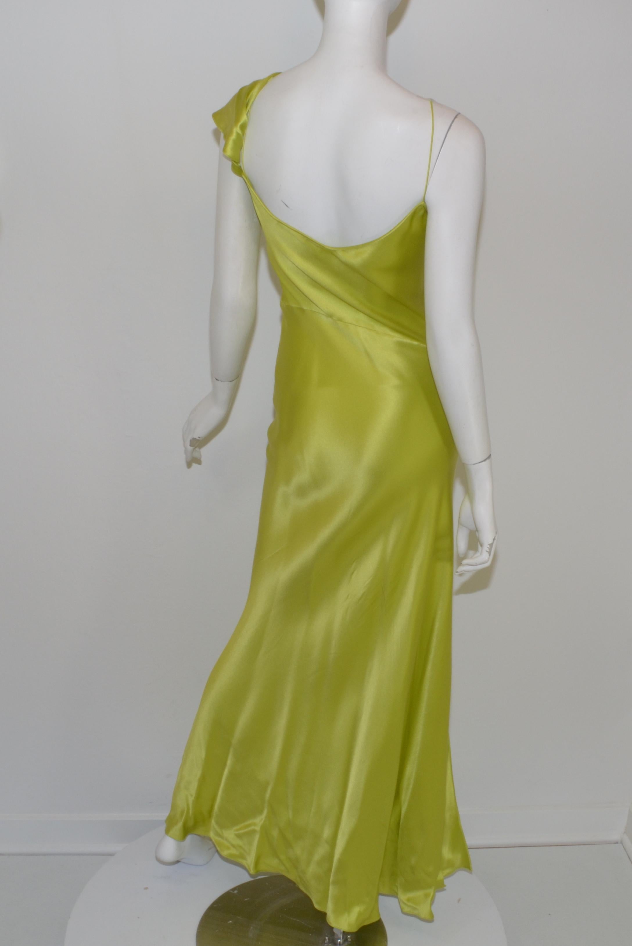 John Galliano for Christian Dior Chartreuse Silk Gown 2