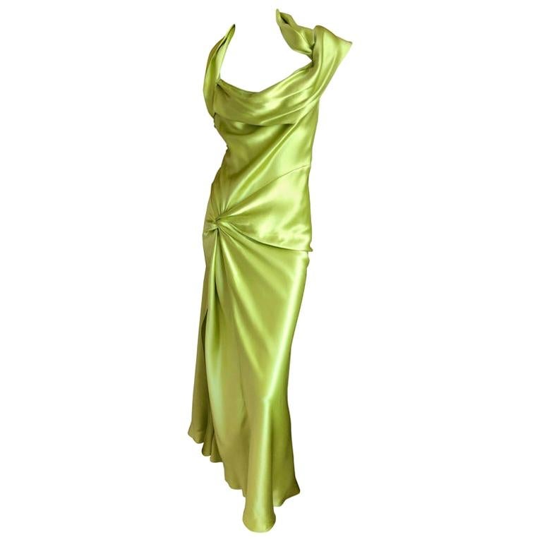 John Galliano for Christian Dior Chartreuse Silk Gown