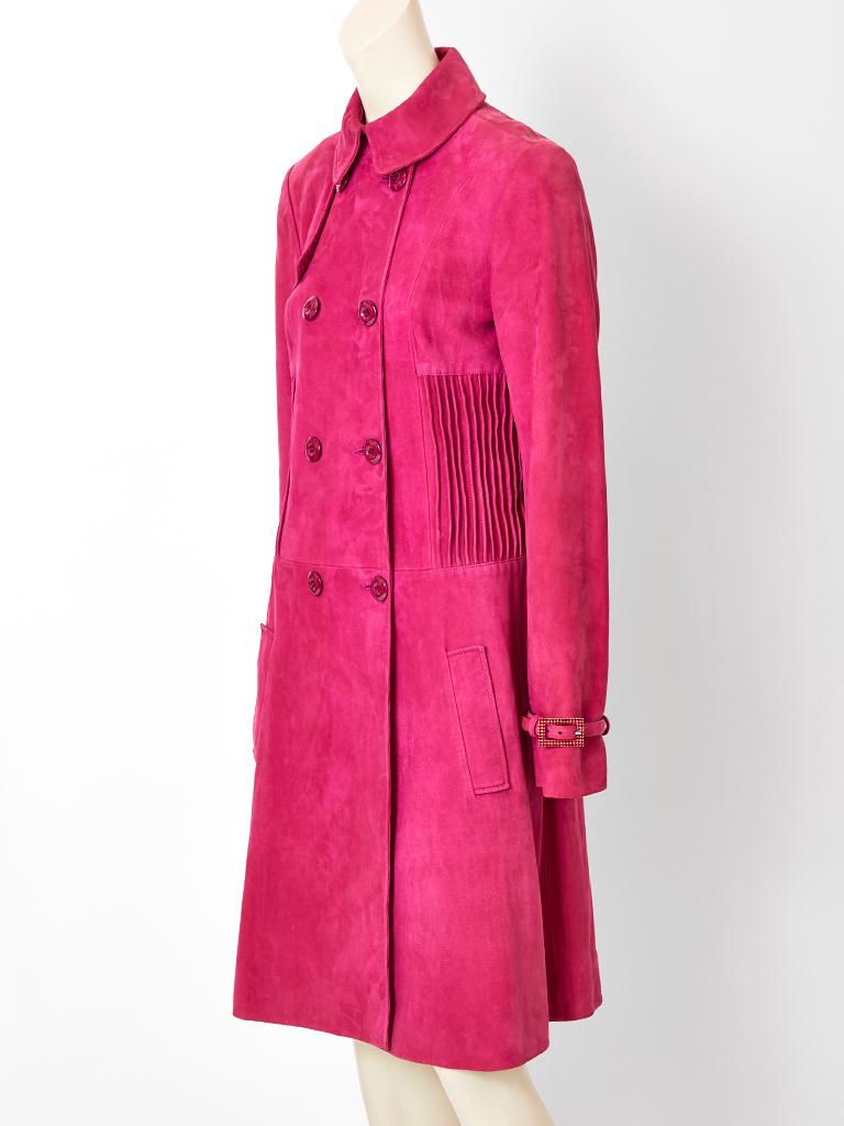 John Galliano for Christian Dior Fuchsia Double Breasted Suede Coat In Good Condition In New York, NY