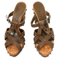 John Galliano for Christian Dior Leather Studded Cork Wedge Sandals circa 2006