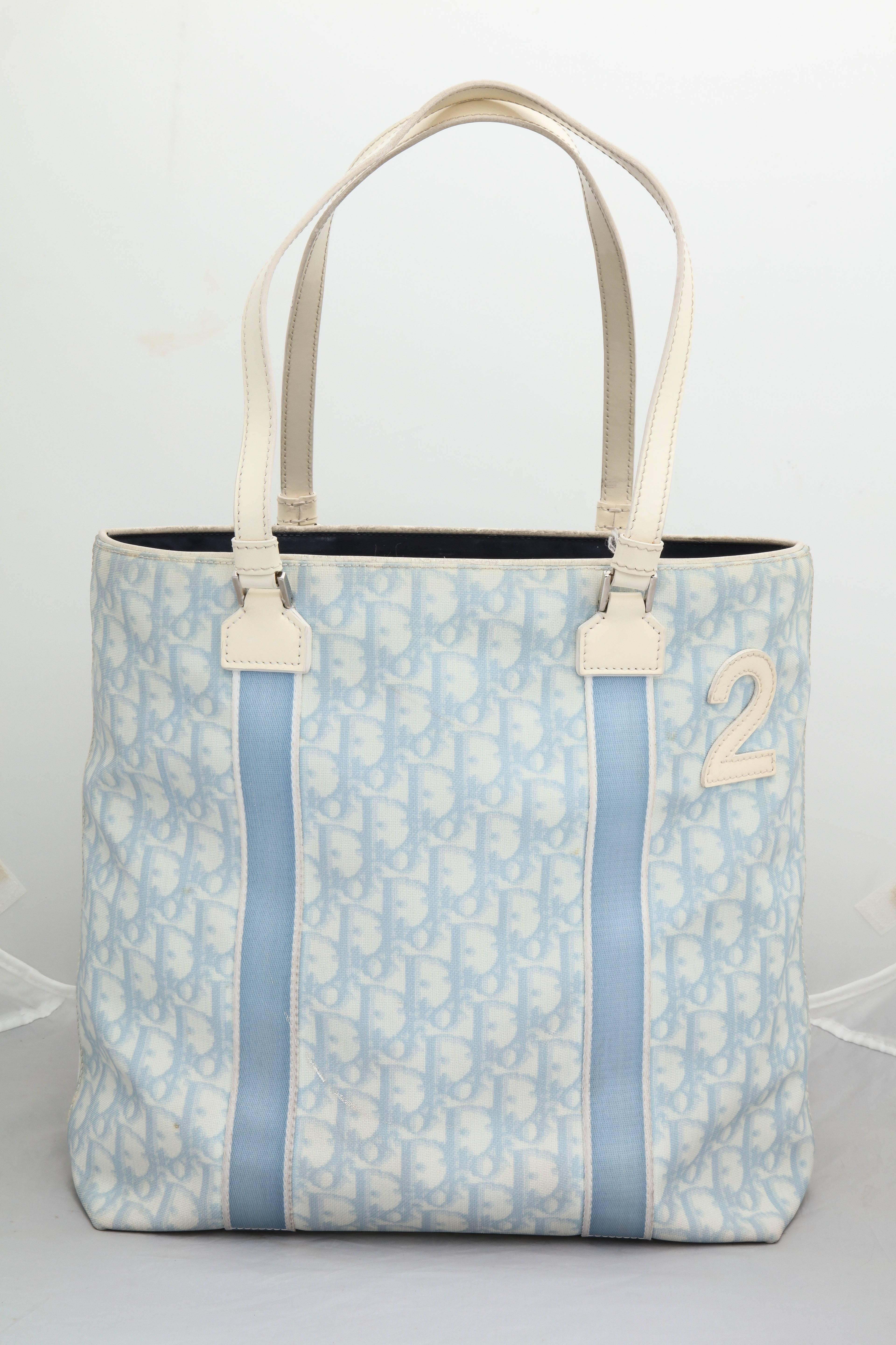 Christian Dior light blue logo tote bag designed by John Galliano with 