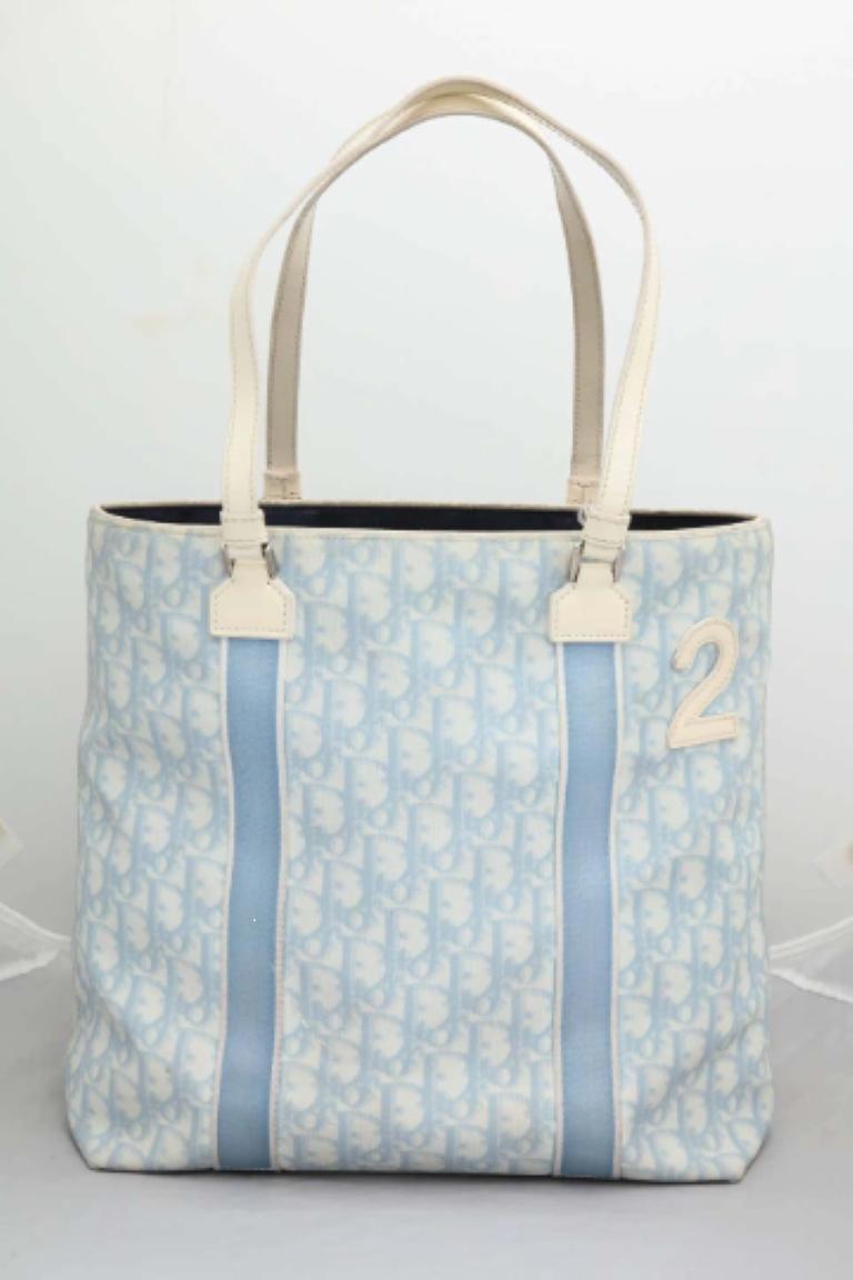 Christian Dior light blue logo oblique tote bag designed by John Galliano with iconic number 