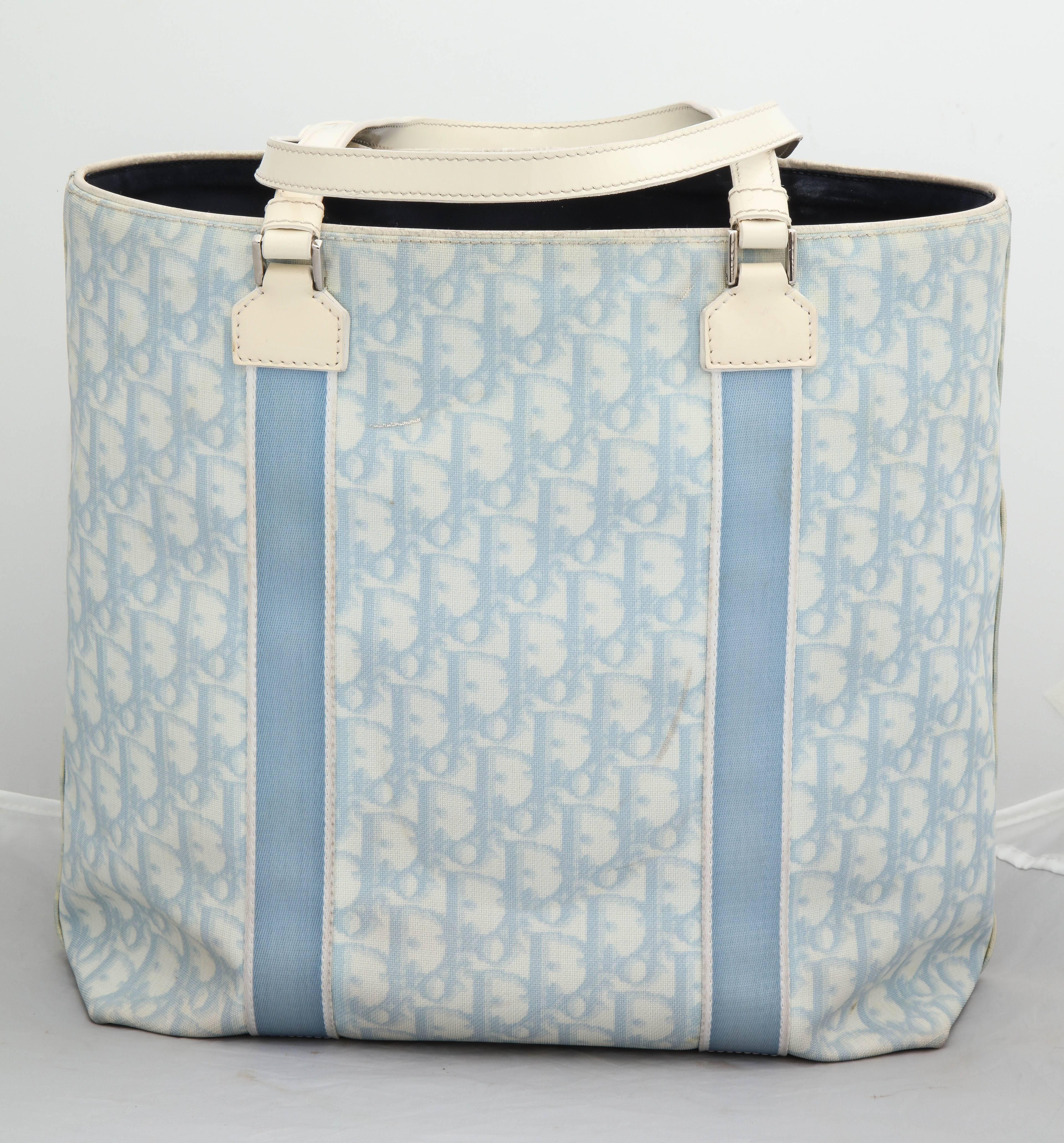 Gray John Galliano for Christian Dior Light Blue Logo Tote Bag with 