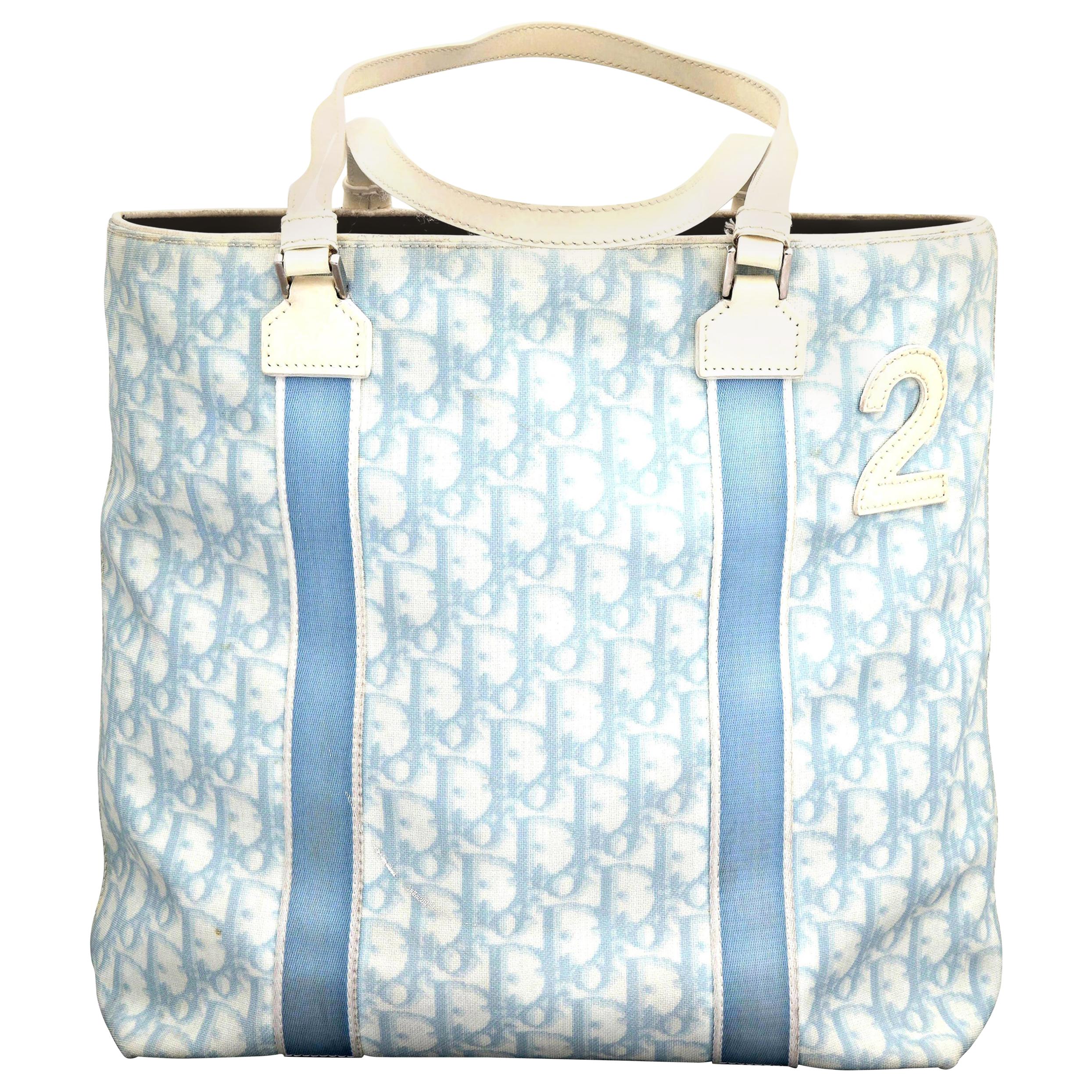 John Galliano for Christian Dior Light Blue Logo Tote Bag with "2" For Sale