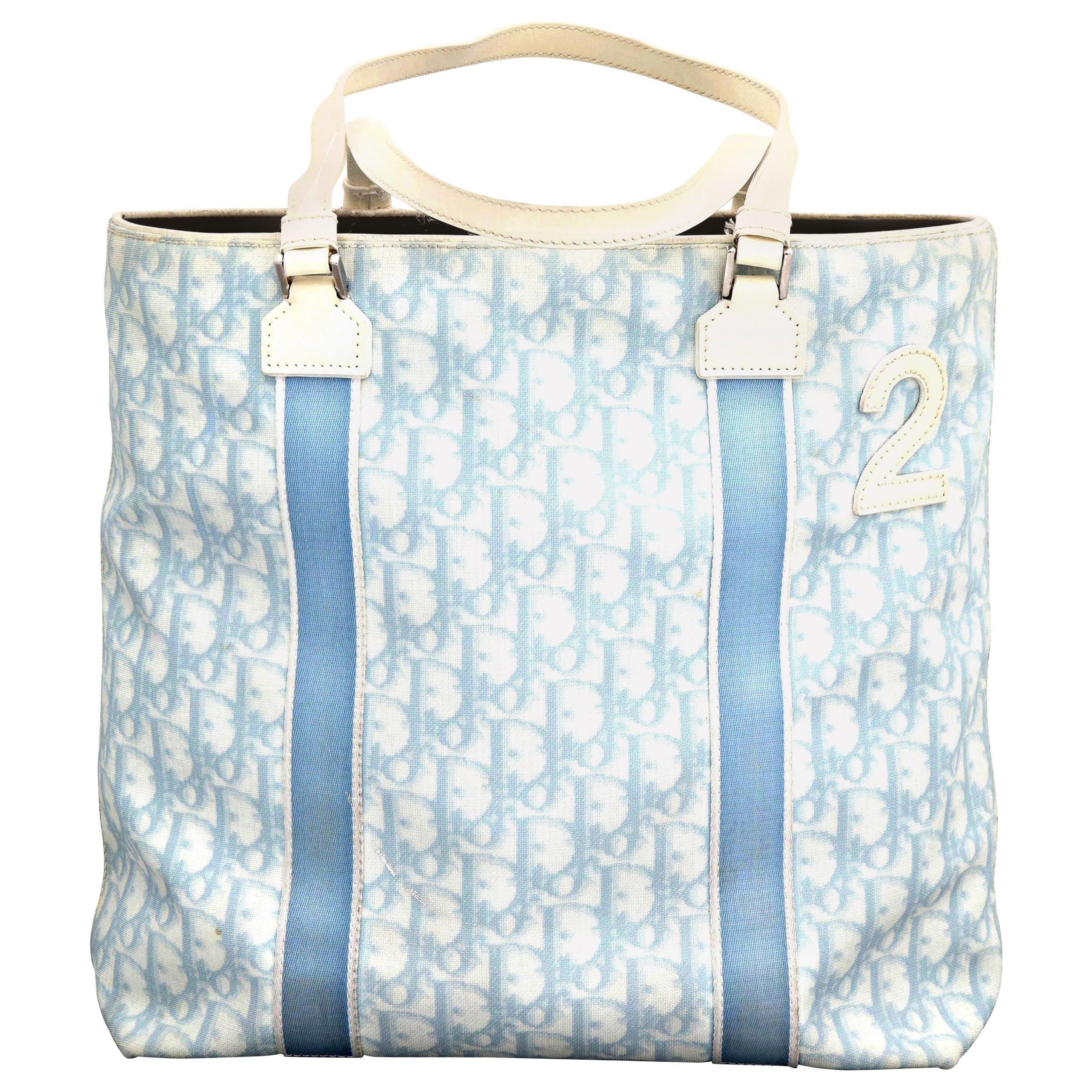 John Galliano for Christian Dior Light Blue Logo Tote Bag with "2" For Sale