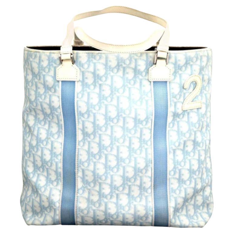 John Galliano for Christian Dior Light Blue Logo Oblique Tote Bag with "2"