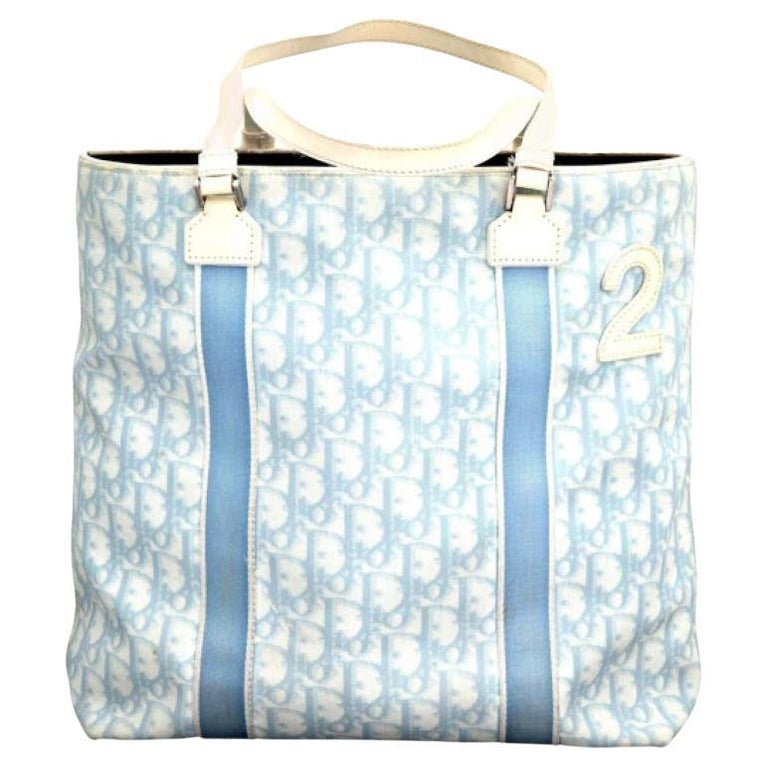 John Galliano for Christian Dior Light Blue Logo Oblique Tote Bag with 2  For Sale at 1stDibs