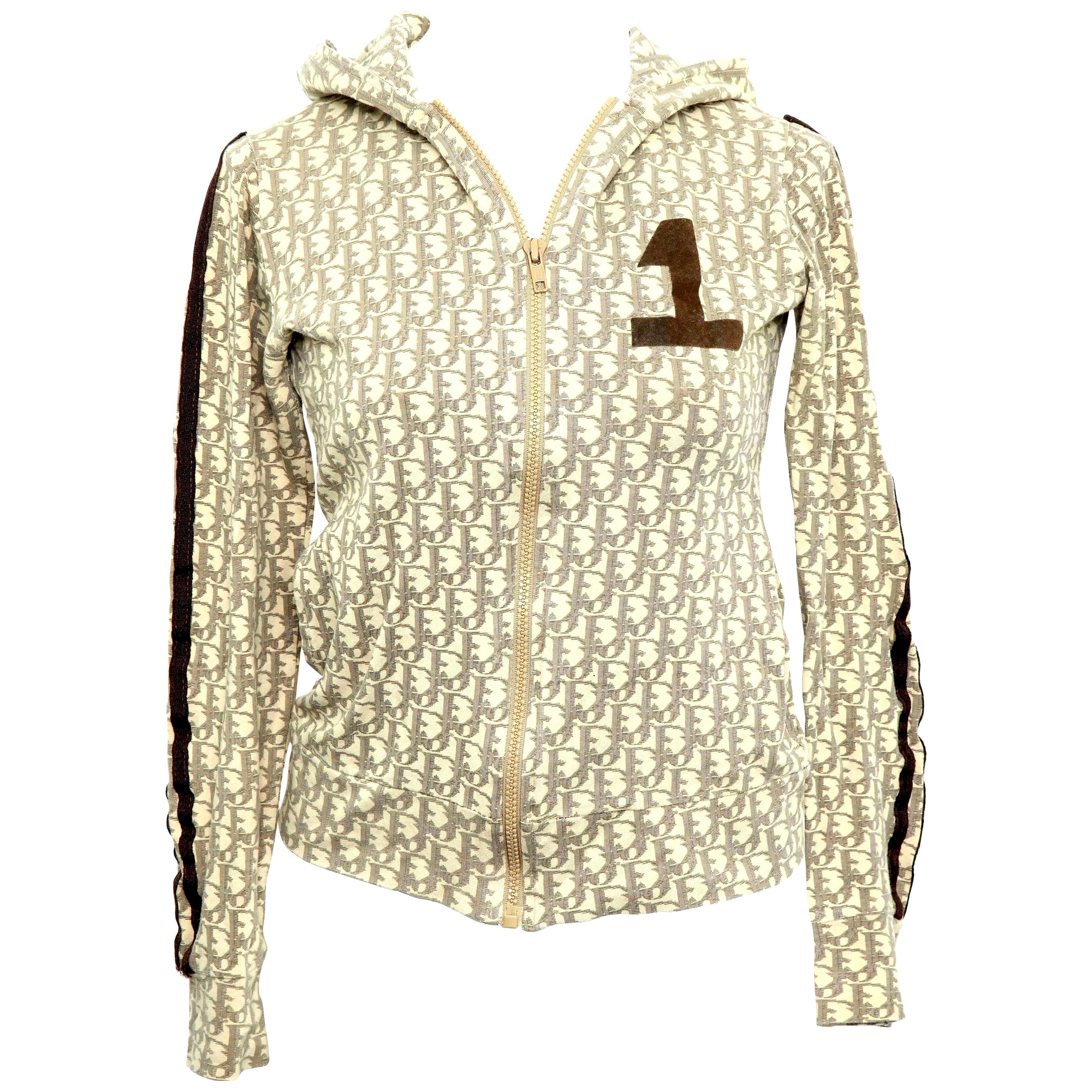 John Galliano for Christian Dior Light Brown Trotter Logo Sweatshirt For Sale