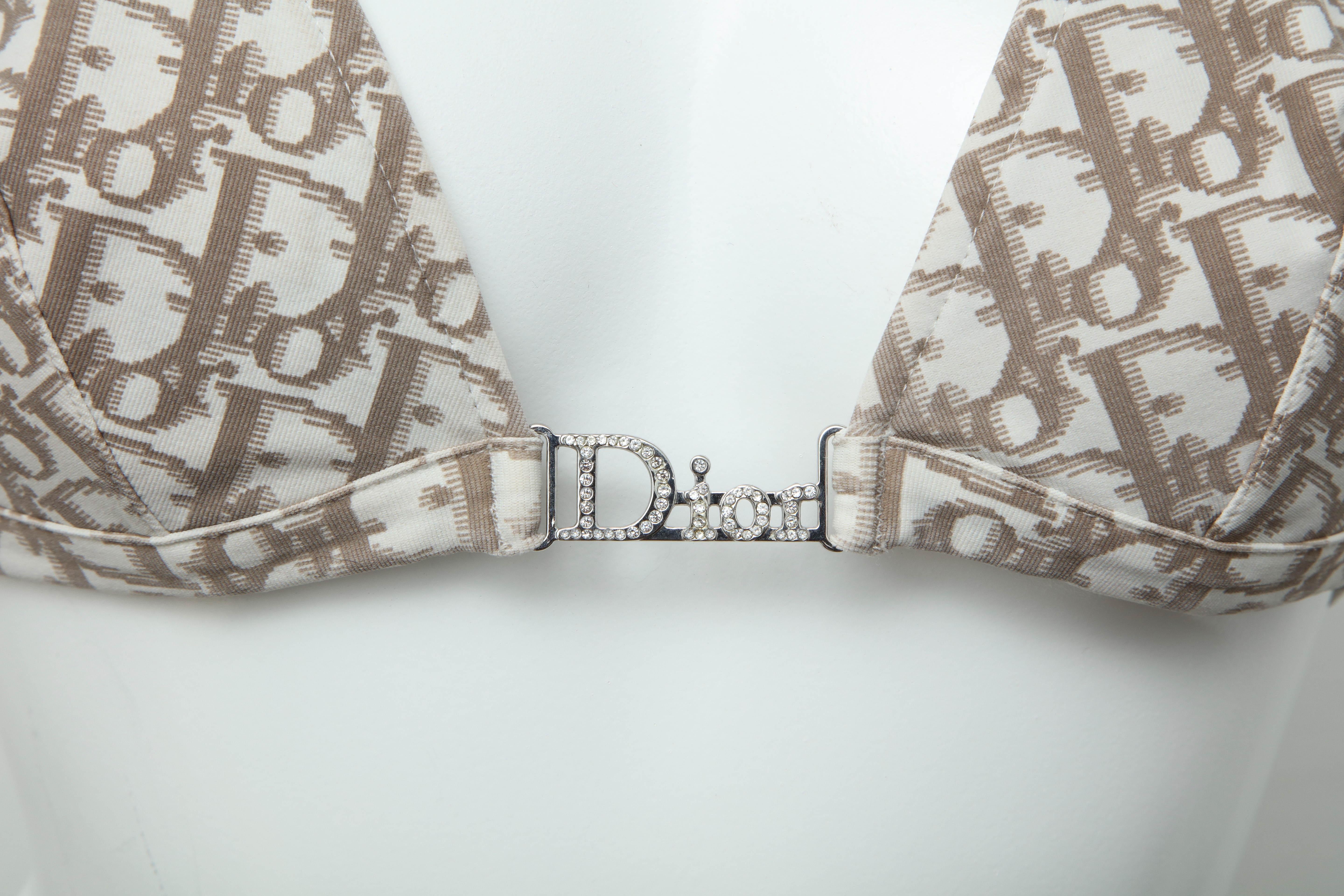John Galliano for Christian Dior logo bikini top with rhinestone details. 

FR Size 38