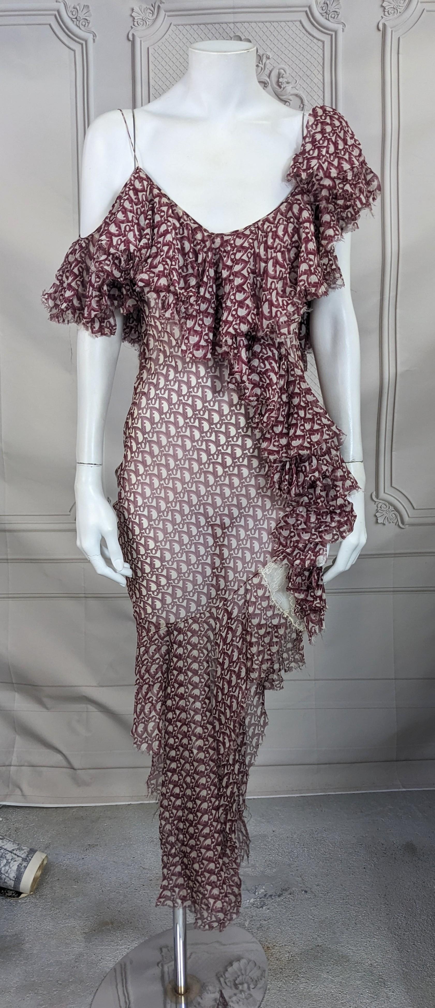Gris Robe en mousseline imprimée oblique John Galliano for Christian Dior. F/H 2000-2001 en vente