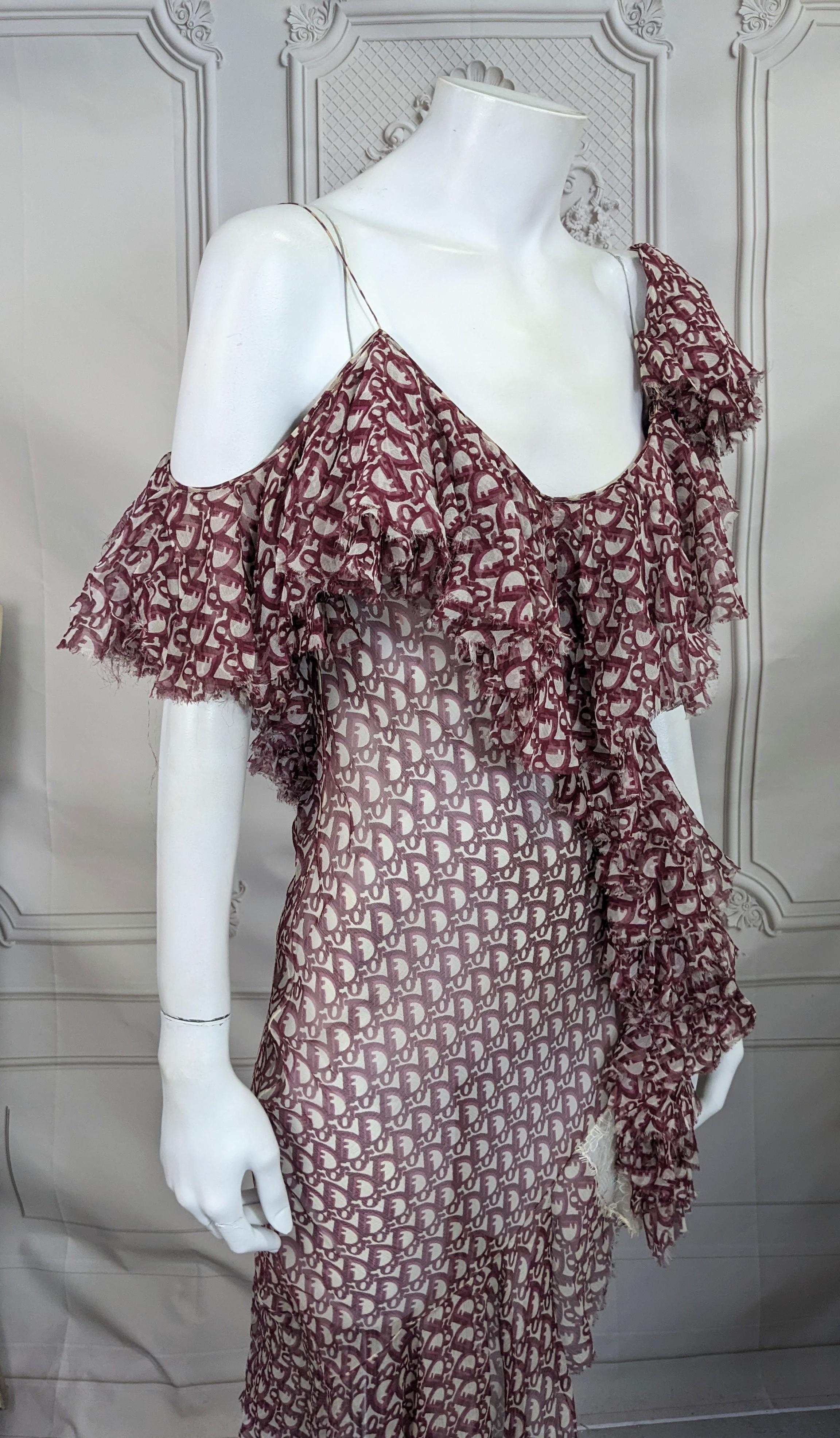 Robe en mousseline imprimée oblique John Galliano for Christian Dior. F/H 2000-2001 Excellent état - En vente à New York, NY